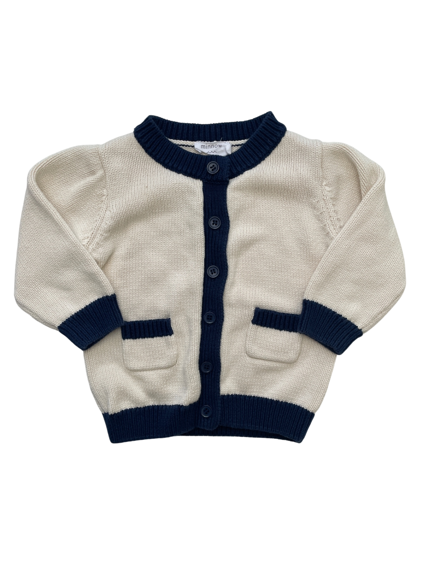 Minnow Sweater - Cream Cardigan w/ Navy Trim | size 3T/4T