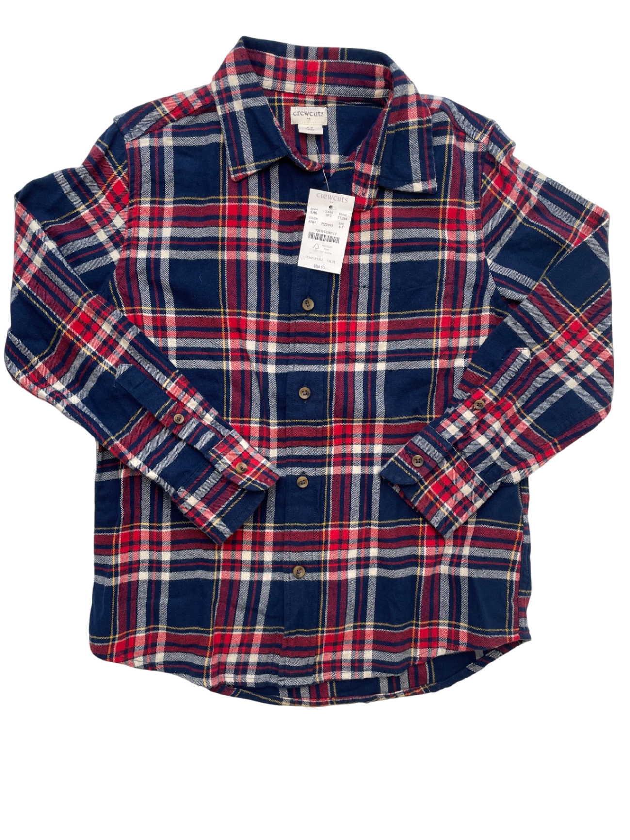 Crewcuts Shirt - Navy Blue Plaid Button Up | size 6/7