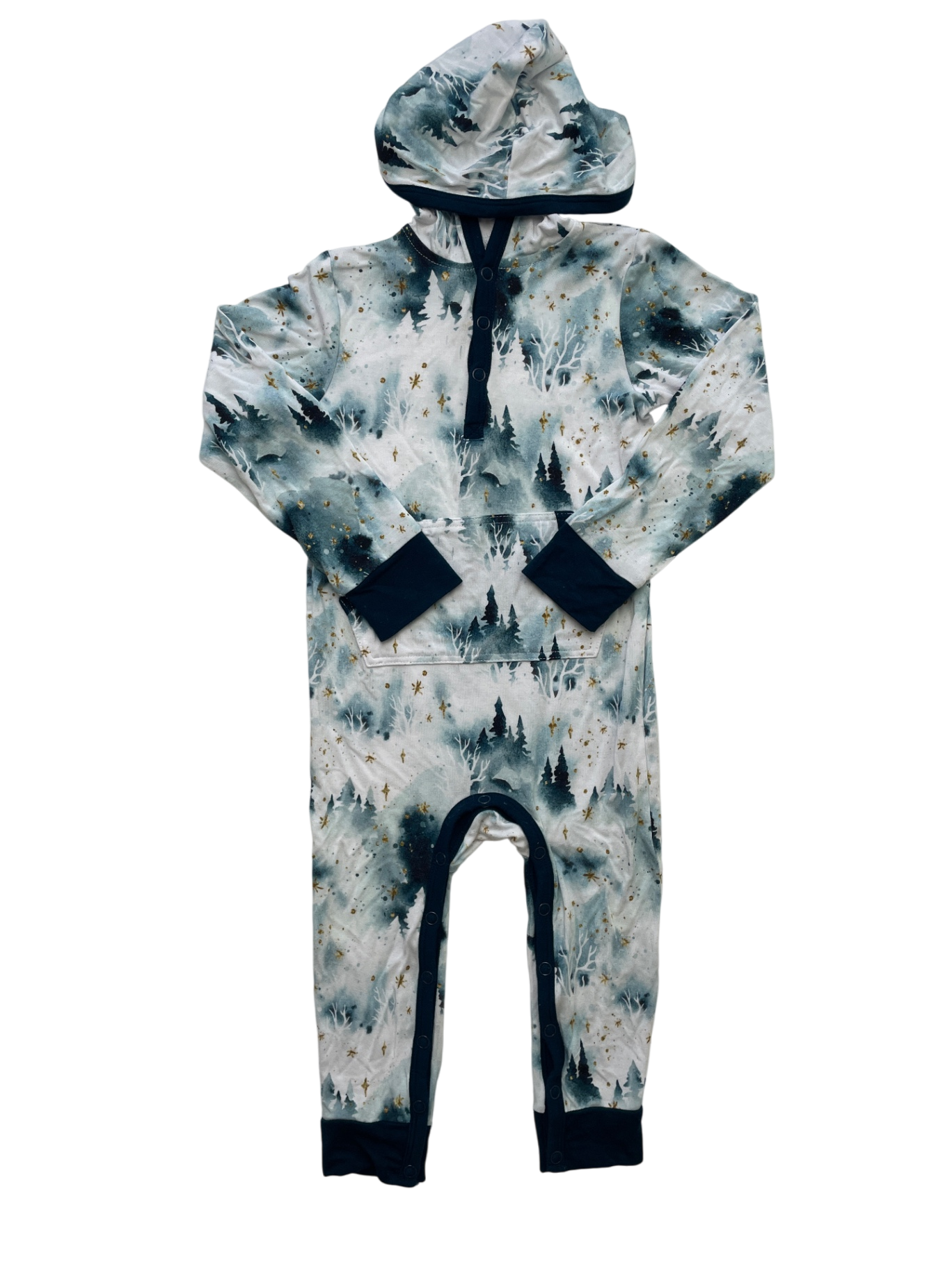 Dreamiere Onesie - Blue Forest Pattern + Hood | size 12 - 18 Months