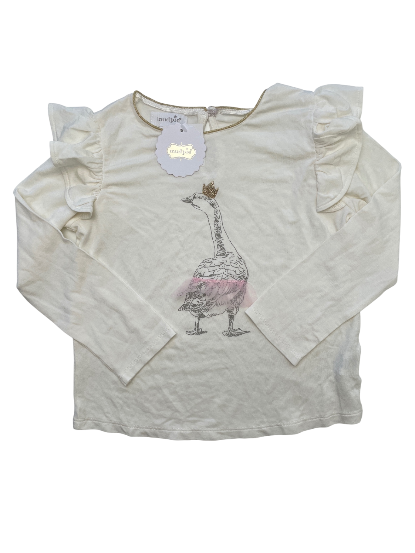 Mudpie Shirt - White Goose + Gold Trim | size 2T/3T