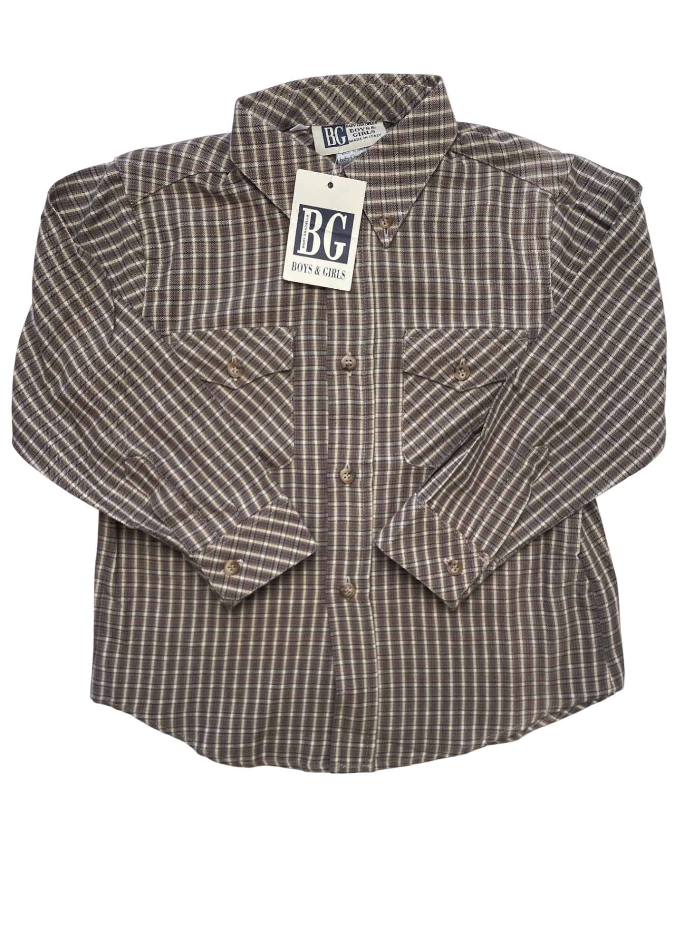 Baby Graziella Shirt - Brown Plaid Button Down 100% Cotton Made in Italy | size 5T
