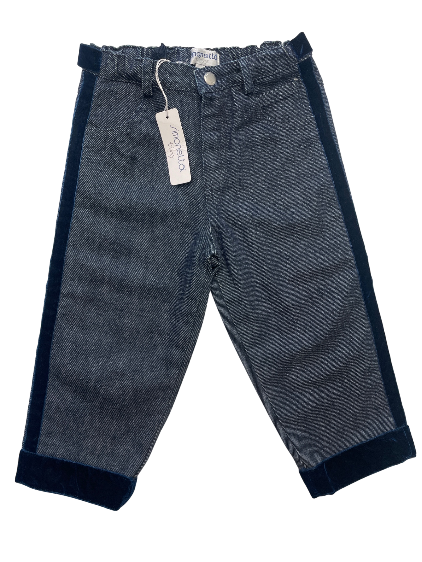 Simonetta Jeans - Blue Velvet Bow + Stripe Made in Italy | size 18 Months