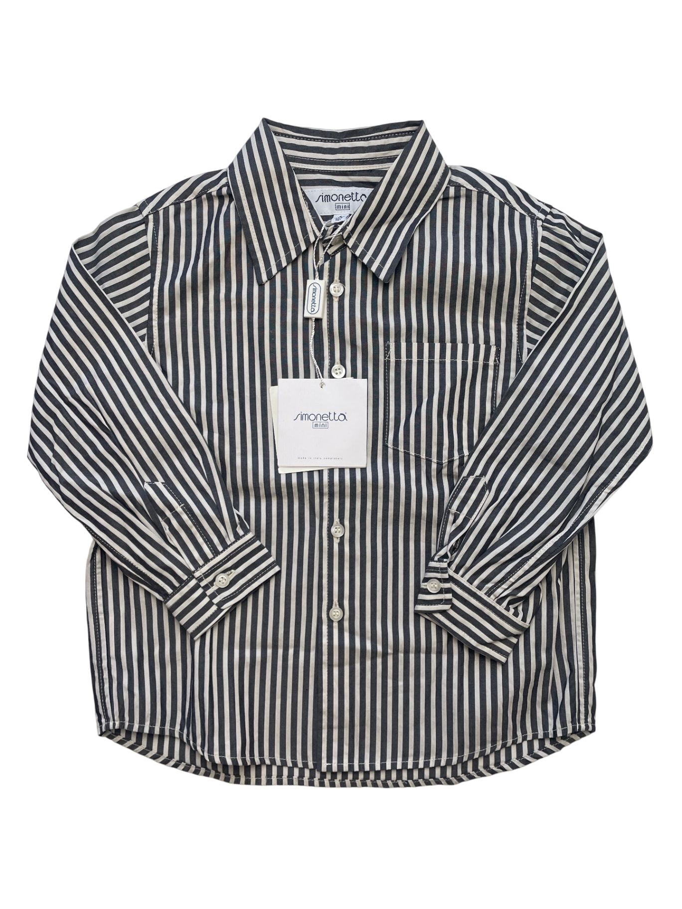 Simonetta Shirt - Gray Striped Button Up 100% Cotton Made in Italy | size 4T