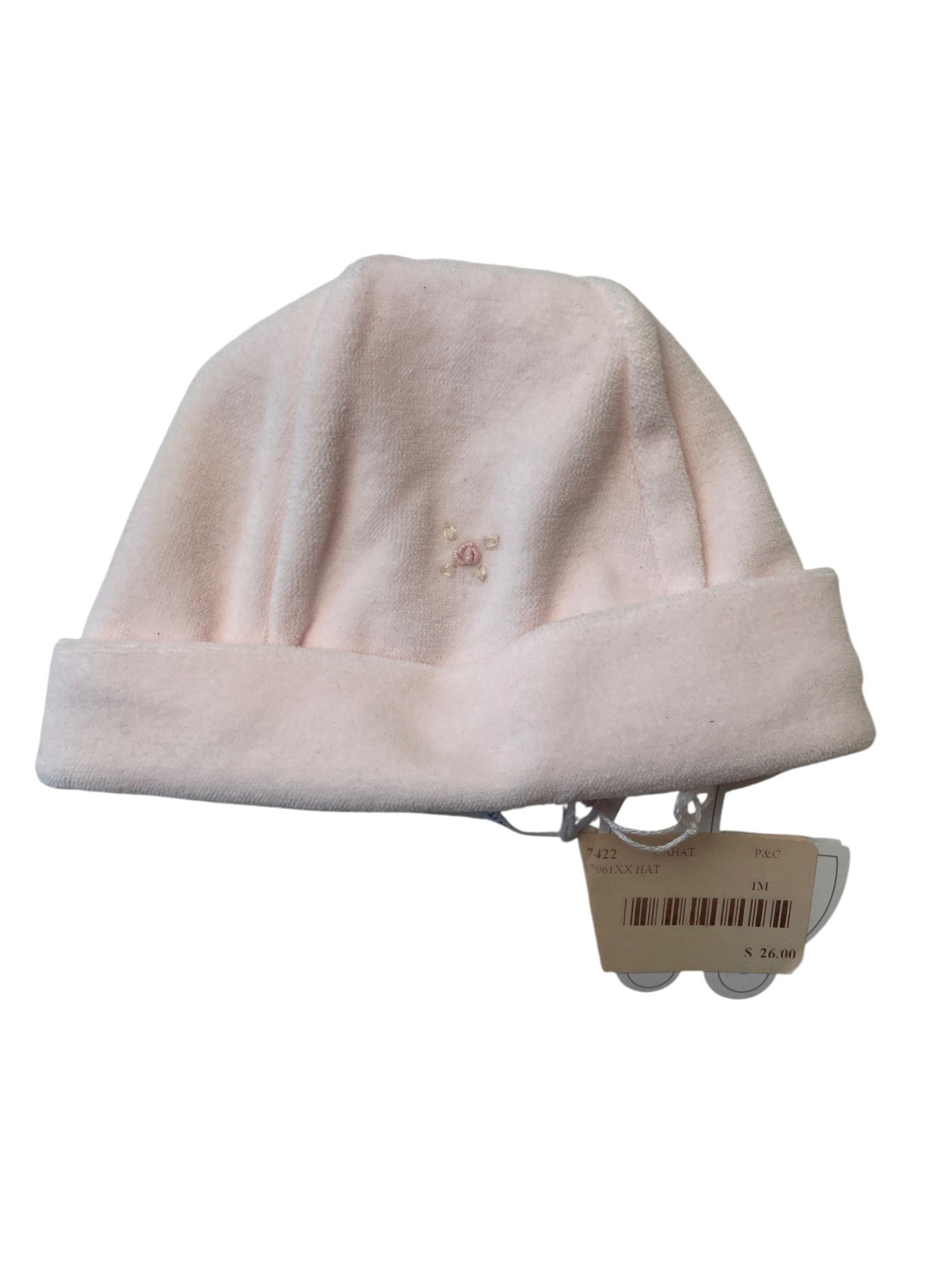 P & C Hat - Pink Fleece Flower Embroidery Made in Italy | size 0 - 1 Months