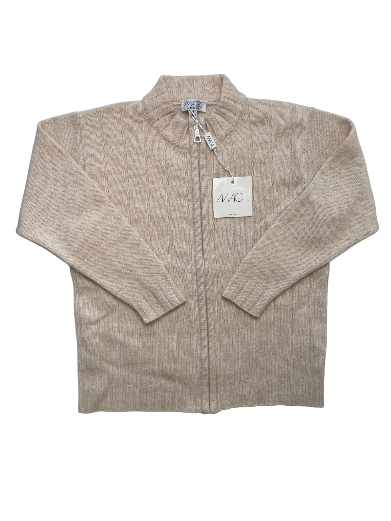 Magil Sweater - Tan Knit Full Zip Made in Italy | size 7