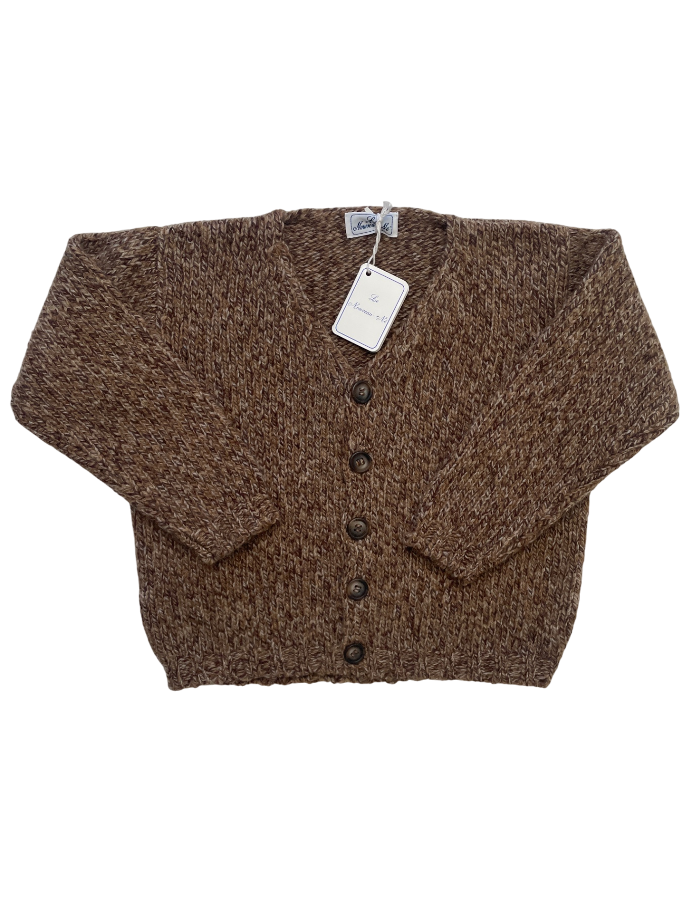 Le Nouveau-Ne Sweater - Brown 100% Wool Cardigan Handmade in Italy | size 4T