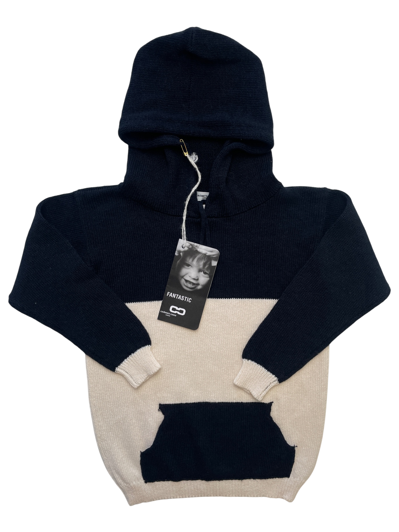 Cashmere Cause Sweater - Navy Blue Knit w/ Pocket + Hood Made in Scotland | size 12 Months