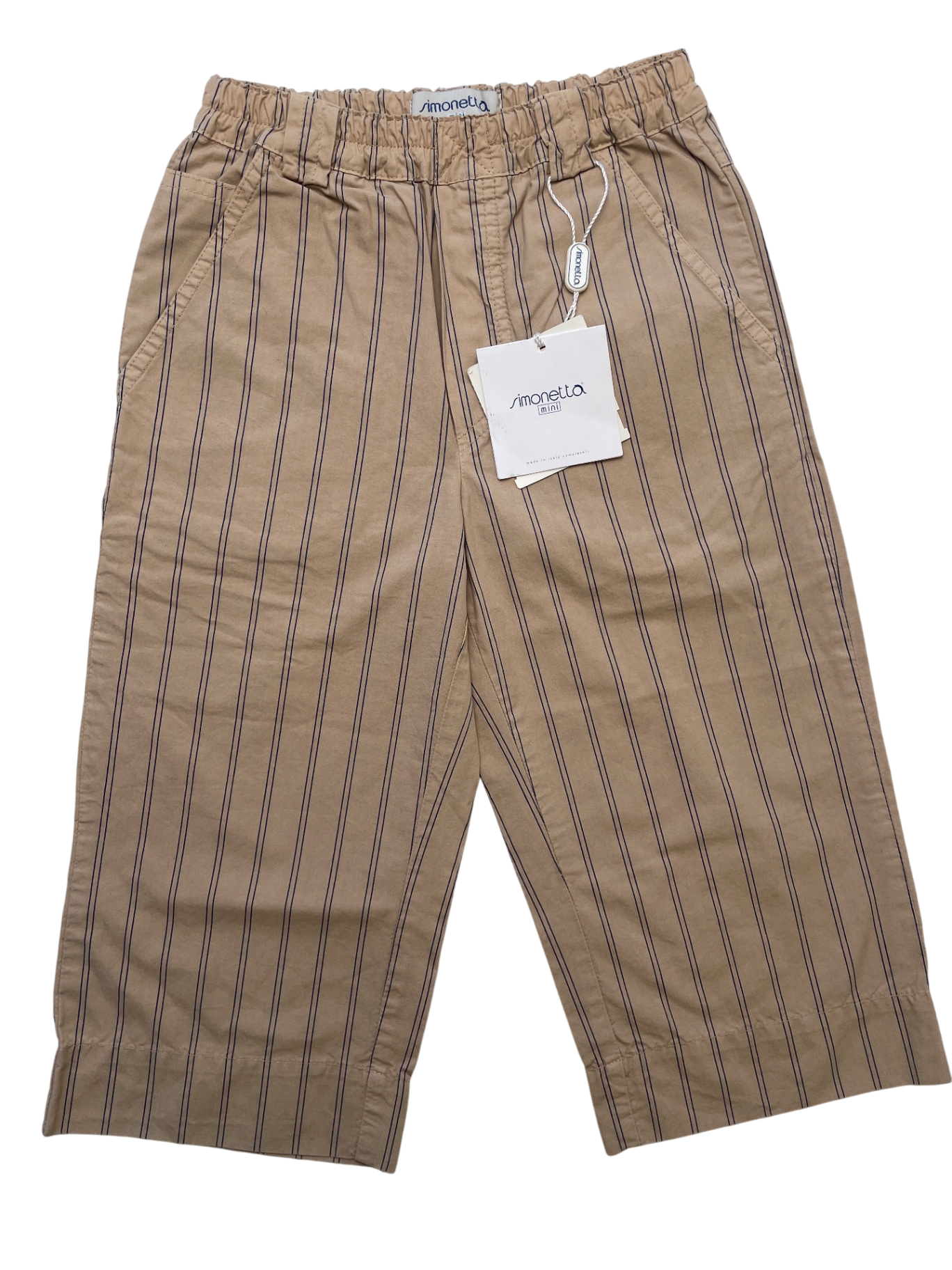 Simonetta Pants - Khaki Pinstripe Khaki 100% Cotton Made in Italy | size 6