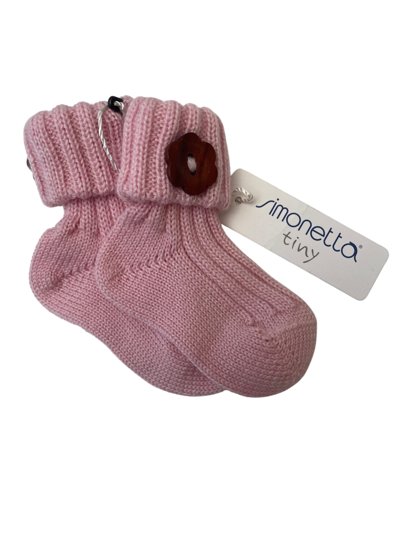 Simonetta Socks - Pink Knit Wooden Button Made in Italy | size 3 Months