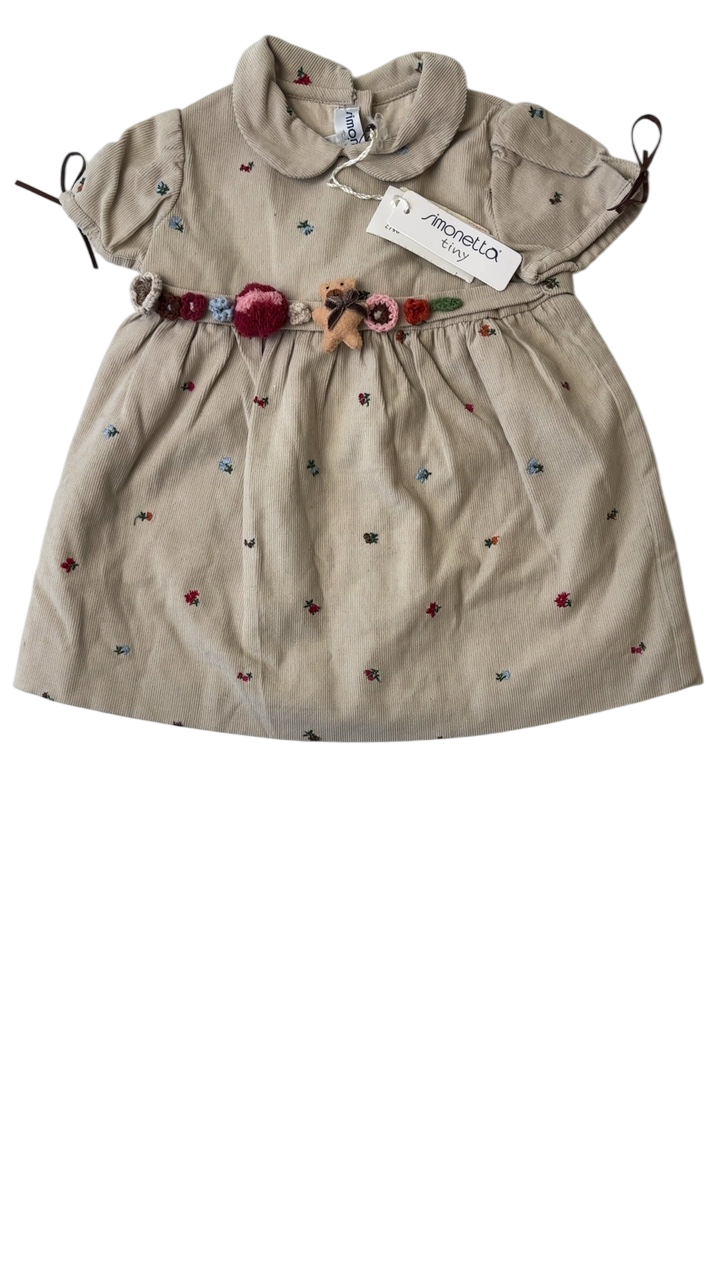 Simonetta Dress - Tan 100% Cotton, Corduroy - Made in Italy | size 3 Months