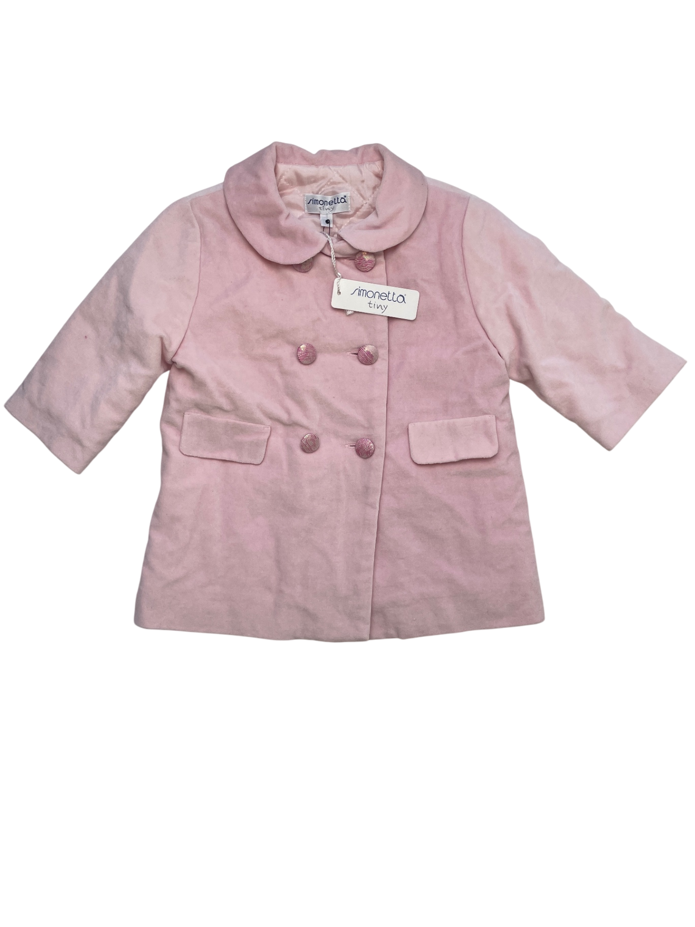 Simonetta Jacket/Coat - Pink Velvet, 100% Cotton, Made in Italy | size 6 Months