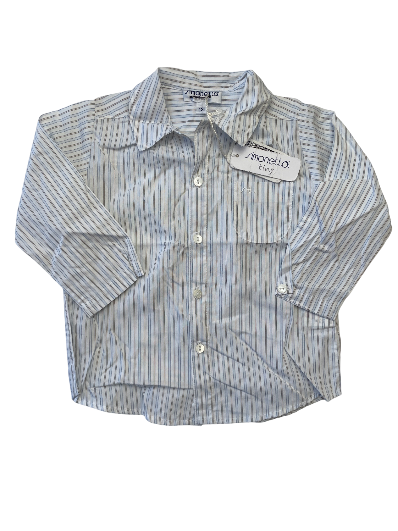 Simonetta Shirt - Blue Striped Button Up 100% Cotton Made in Italy | size 12 Months