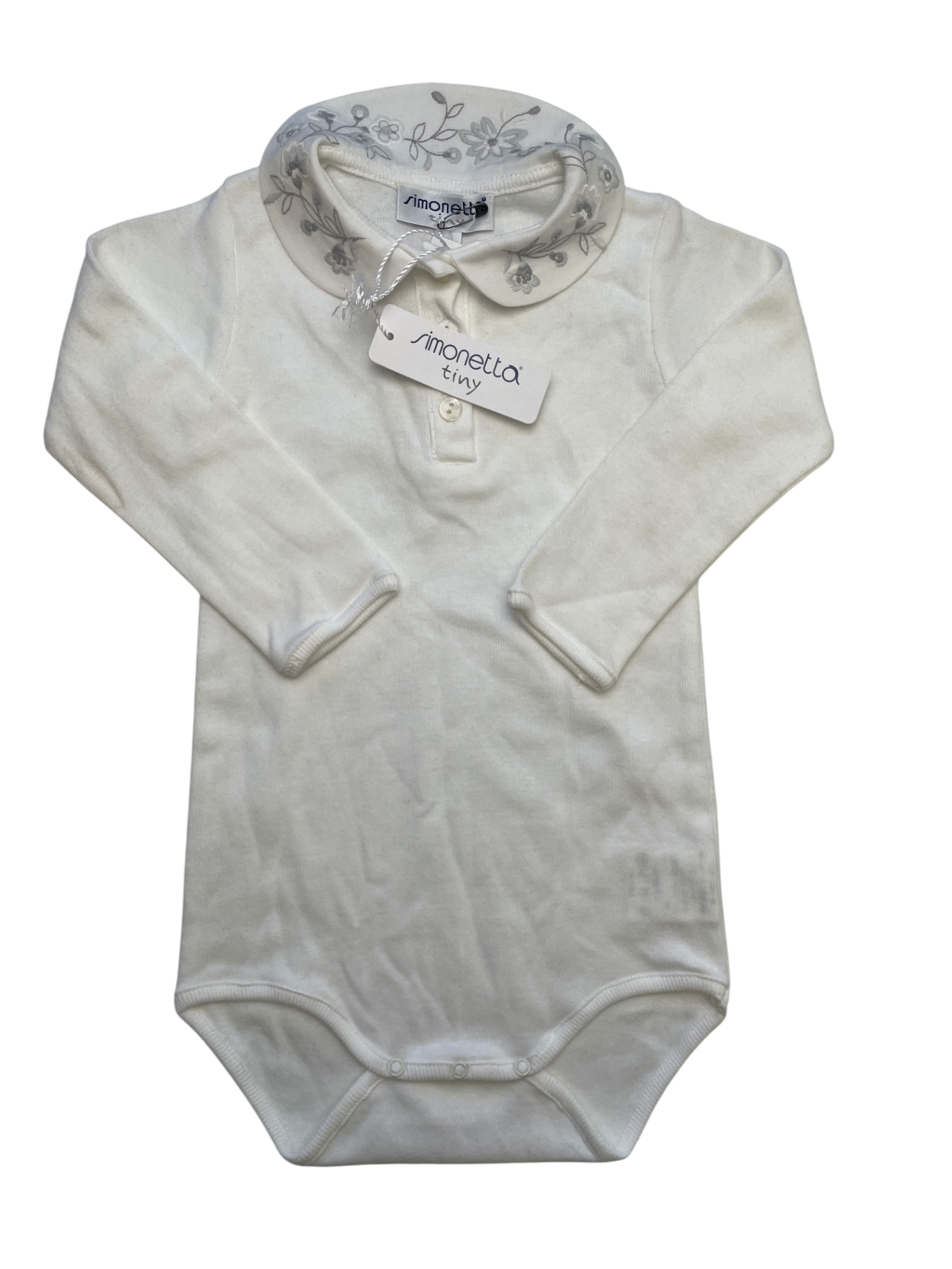 Simonetta Onesie - White Embroidered Collar 100% Cotton Made in Italy | size 12 Months