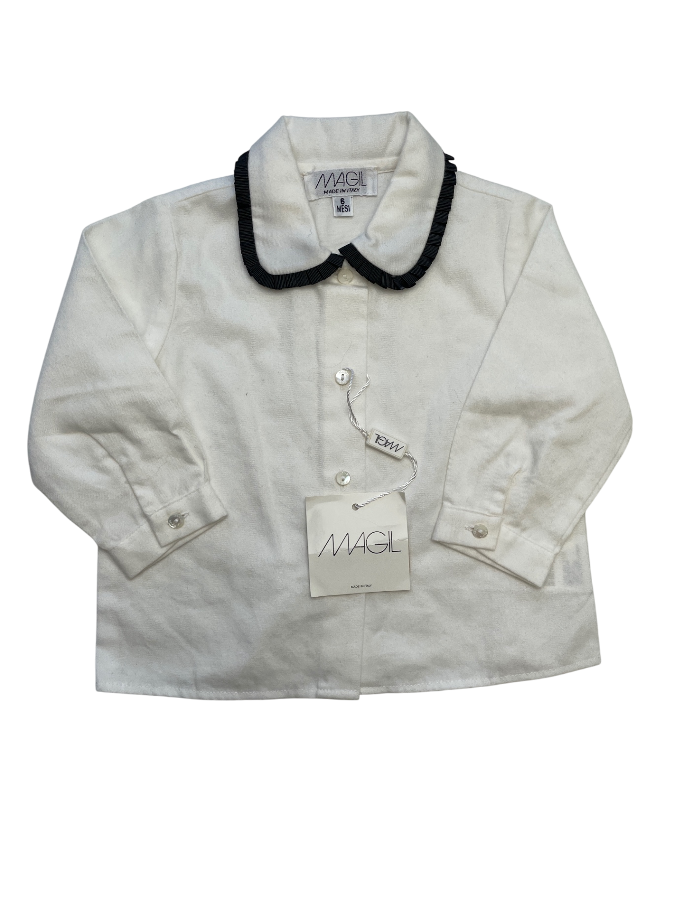 Magil Shirt - White Peter Pan Collar 100% Cotton Made in Italy | size 6 Months