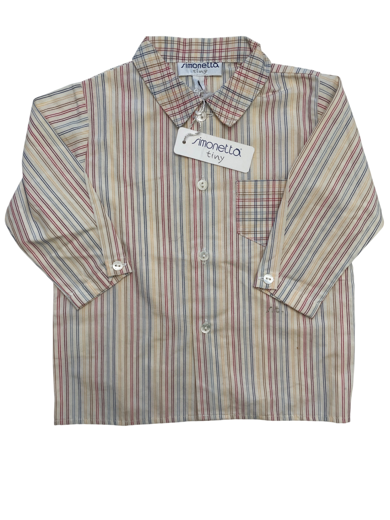 Simonetta Shirt - Cream Striped/Plaid Button Up 100% Cotton Made in Italy | size 9 Months