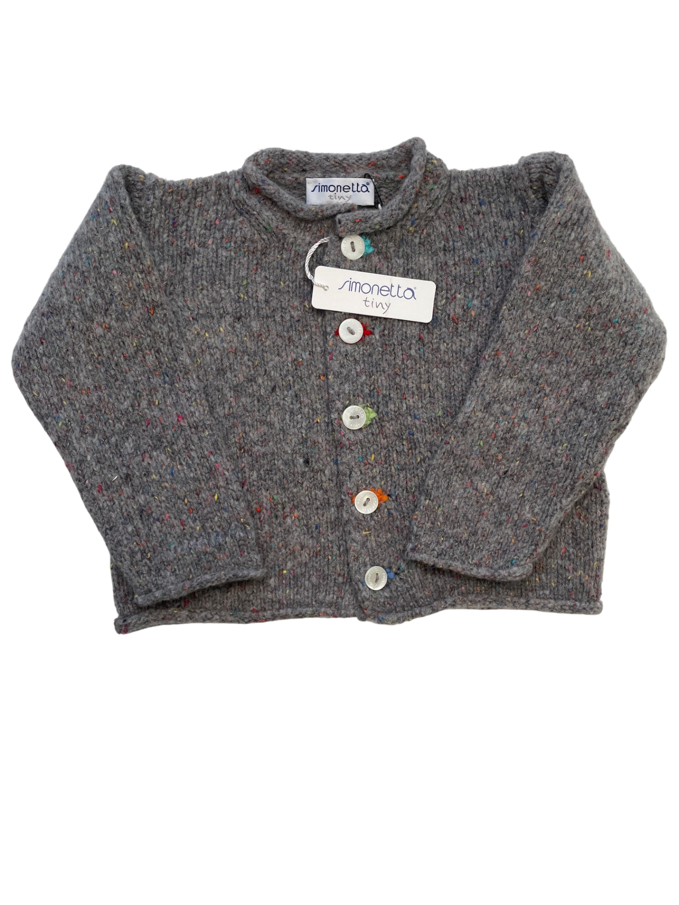 Simonetta Sweater - Gray Confetti Knit Cardigan Made in Italy | size 12 Months