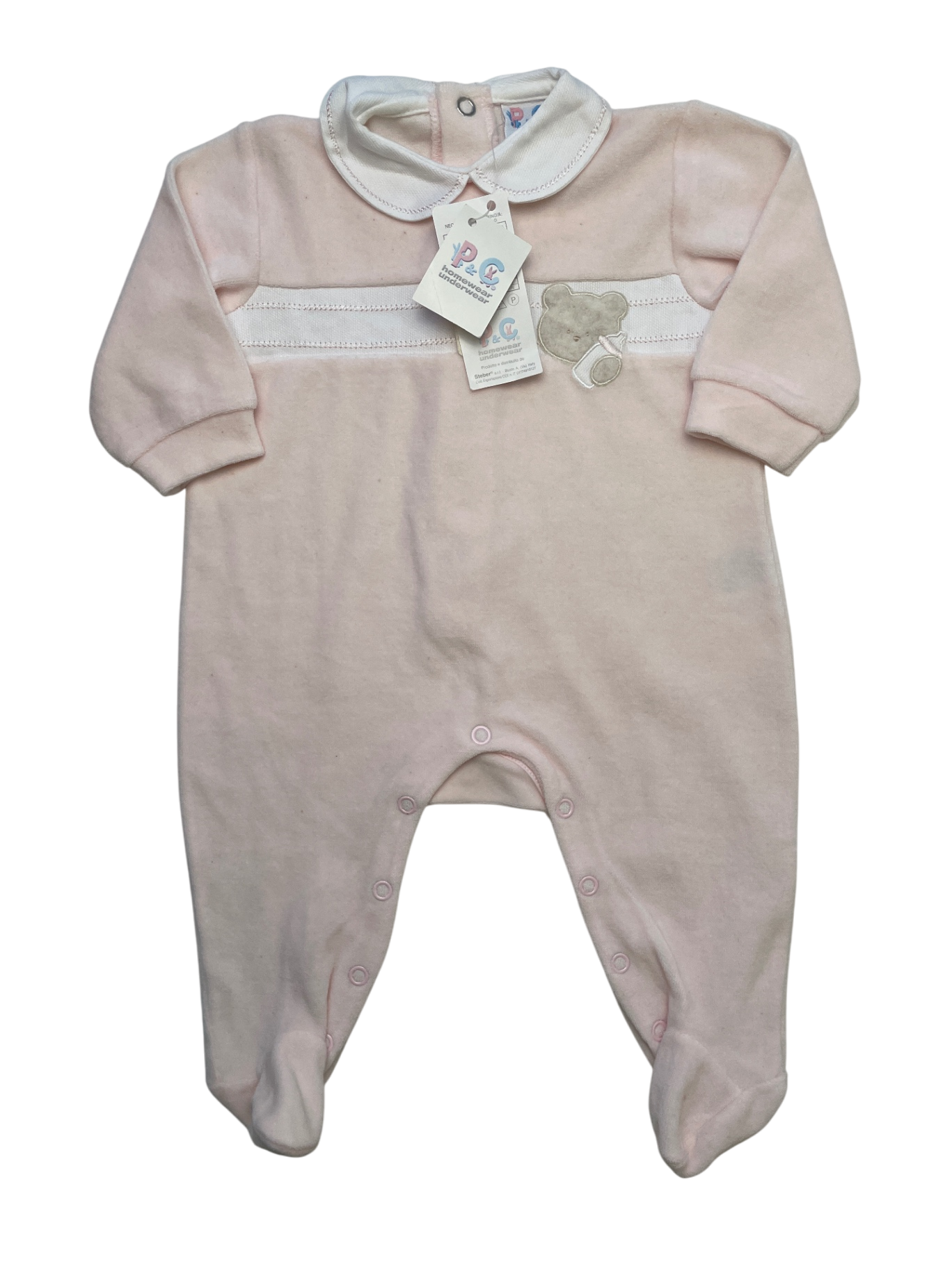 P & C Onesie - Pink Velvet Bear Embroidery Made in Italy | size 3 Months