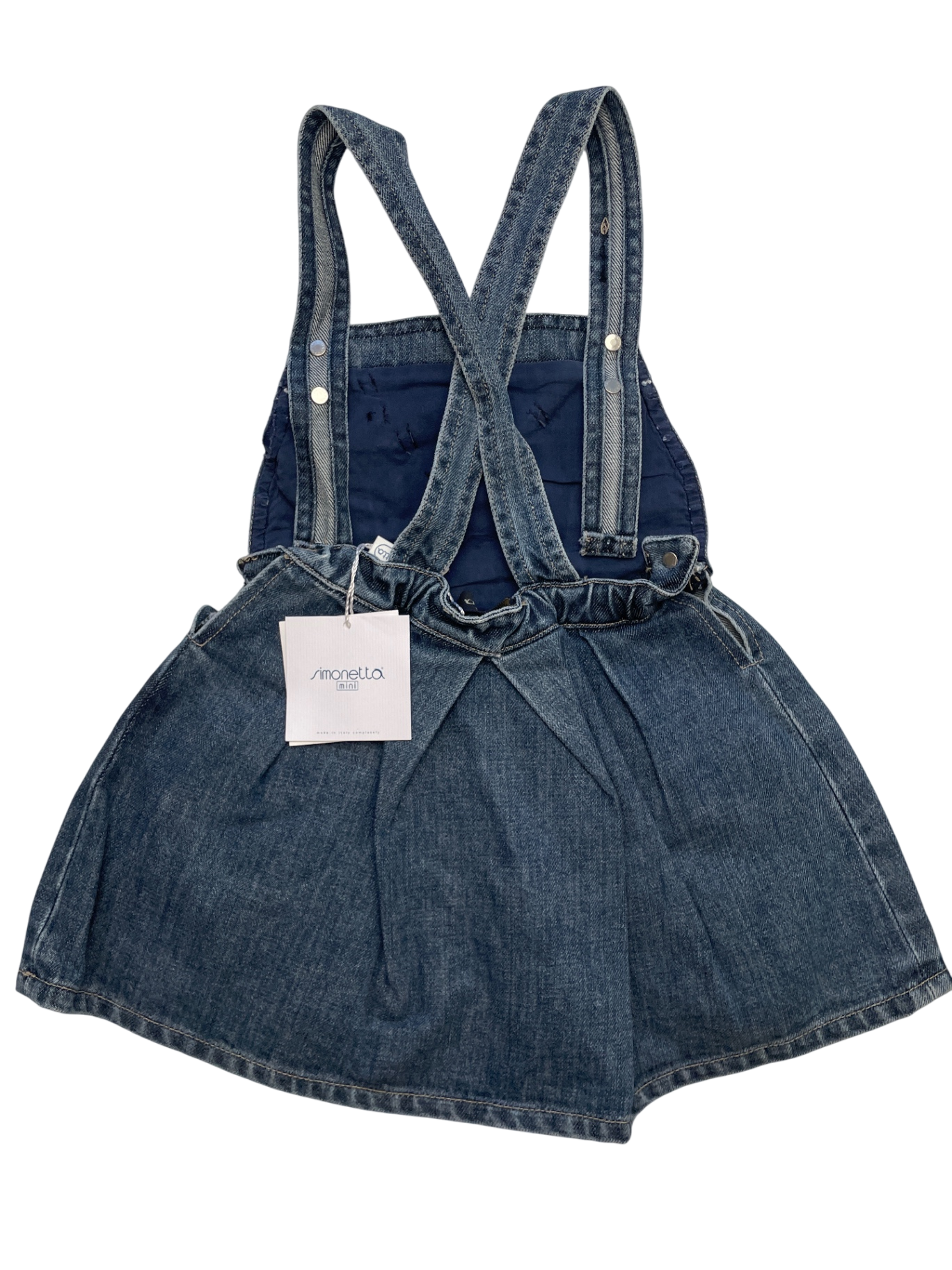 Simonetta Dress - Blue Denim Overalls Bows 100% Cotton Made in Italy | size 2T