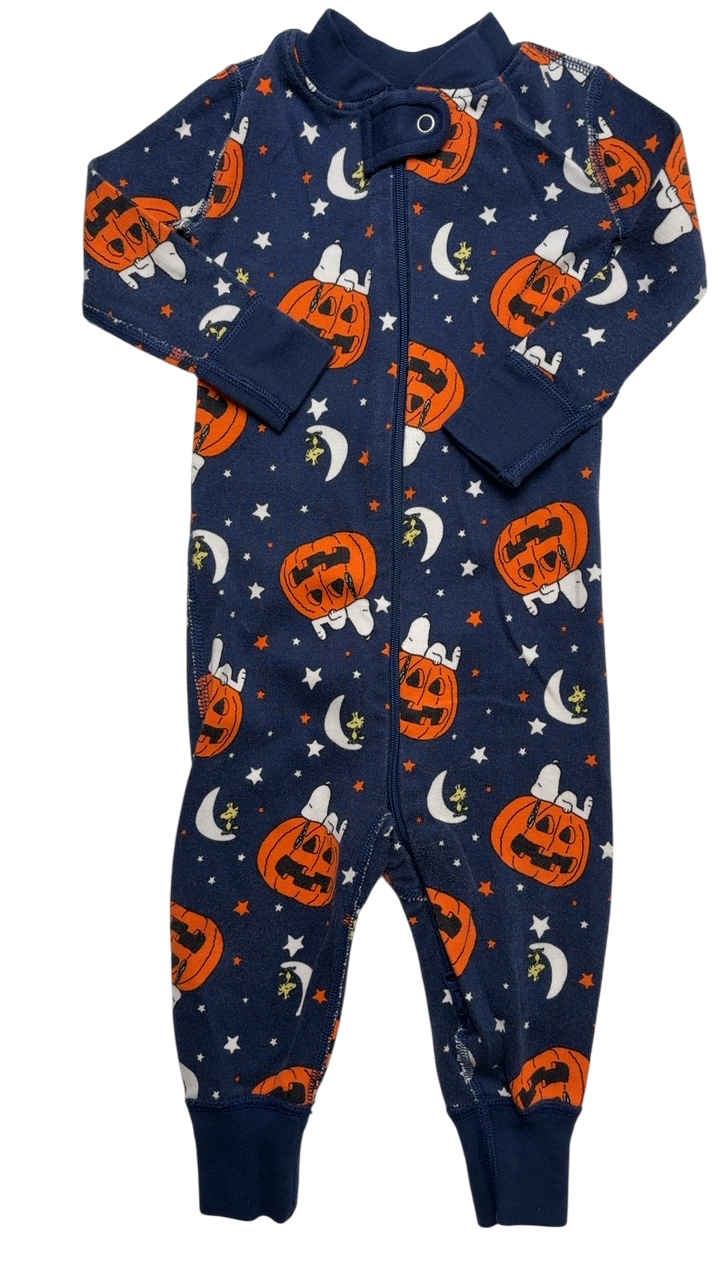 Hanna Andersson Halloween Clothing - Blue Peanuts Snoopy Zip Up Pajamas | size 12 - 18 Months