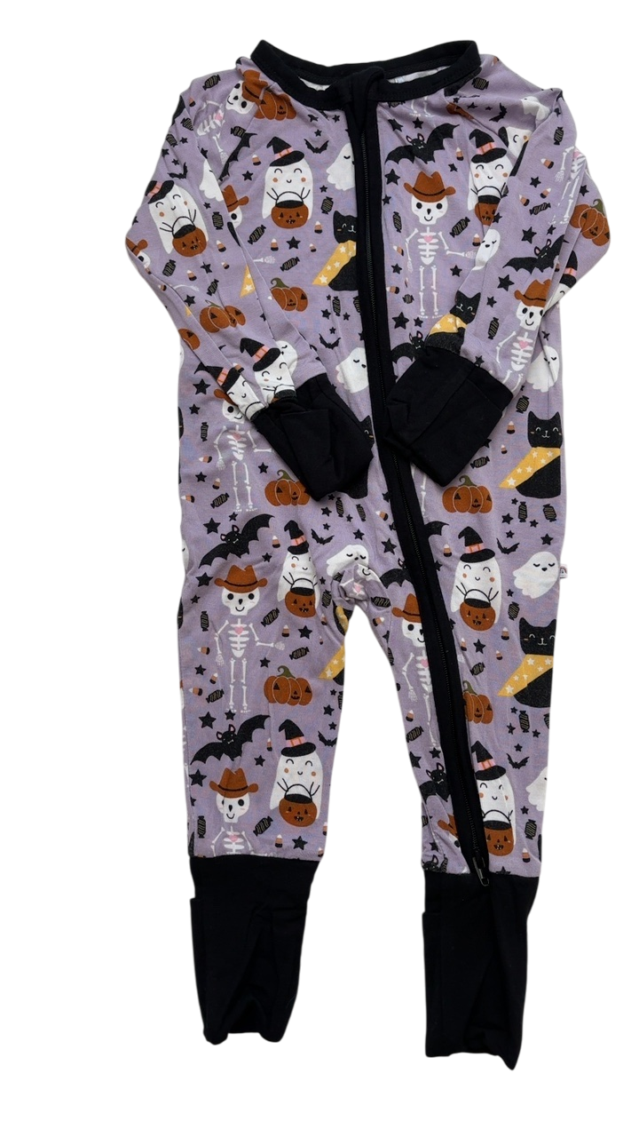 Emerson and Friends Halloween Clothing - Purple Halloween Print Zip-Up Onesie | size 3 - 6 Months