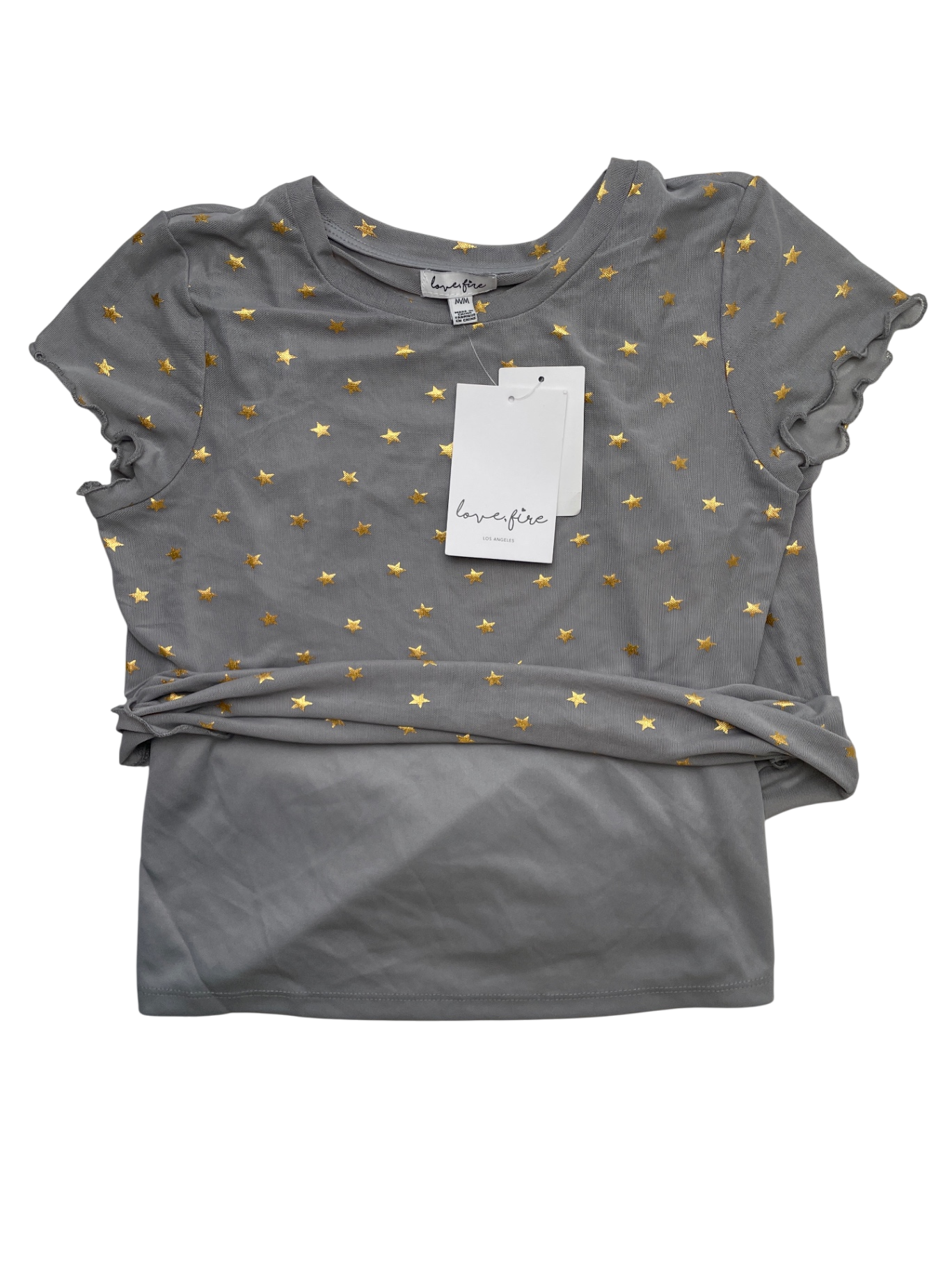 Love Fire Shirt - Gray Tulle Star Overlay w/ Undershirt | size 8/10