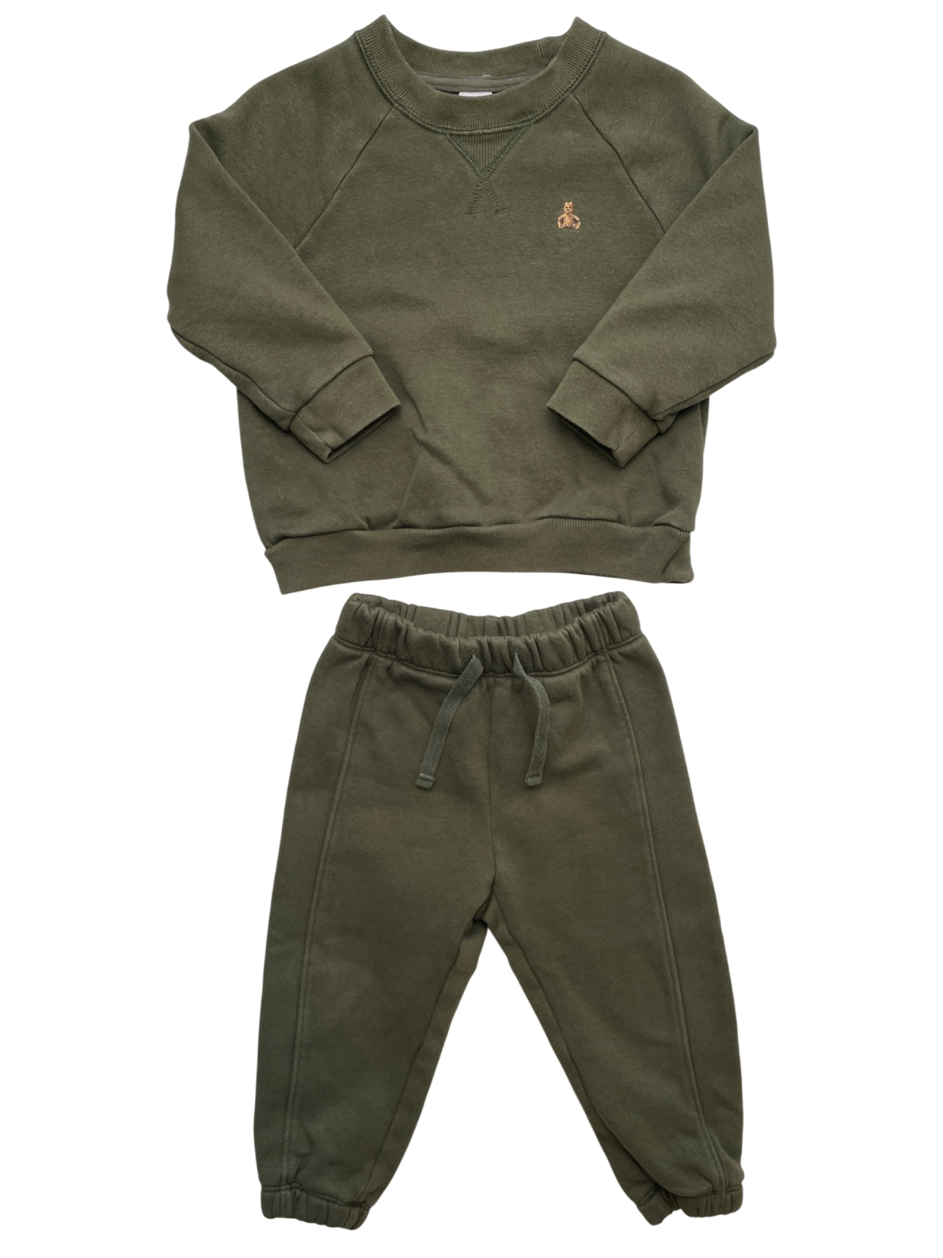 GapKids 2 Piece Ensemble - Green Bear Embroidery Sweatshirt + Joggers | size 18 - 24 Months