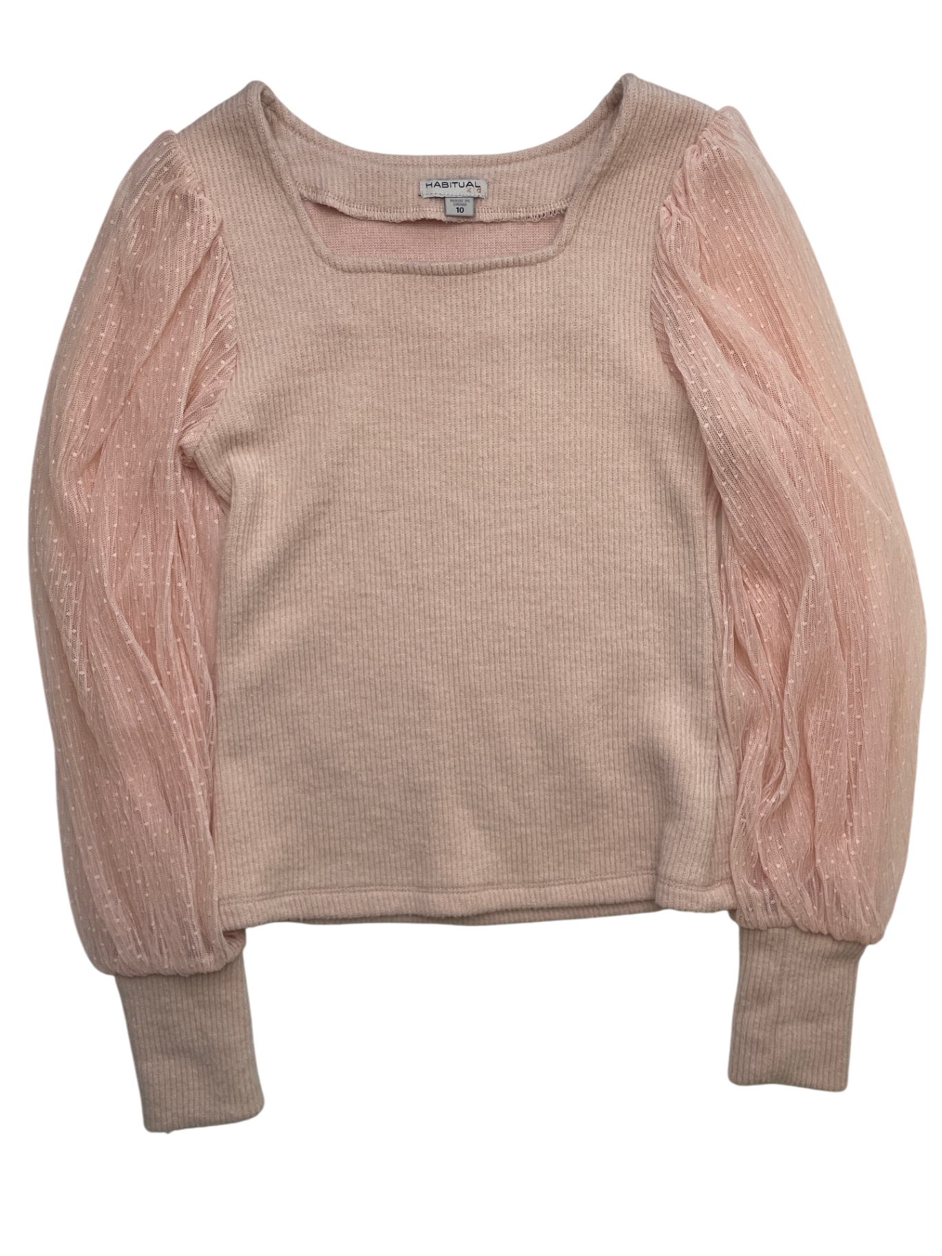 Habitual Kids Shirt - Pink Ribbed Body Tulle Sleeves | size 10