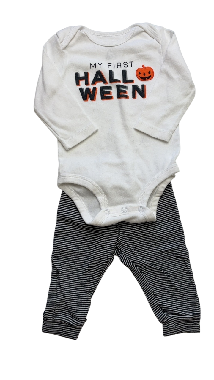 Carter's Halloween Clothing - White Long Sleeve Onesie + Striped Leggings My First Halloween | size 6 Months