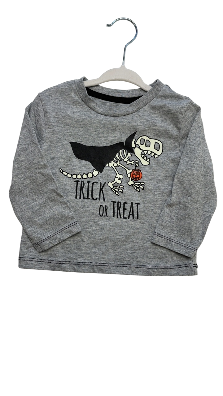 Cat & Jack Halloween Clothing - Gray Long Sleeve T-Shirt T-Rex Trick or Treat | size 12 Months