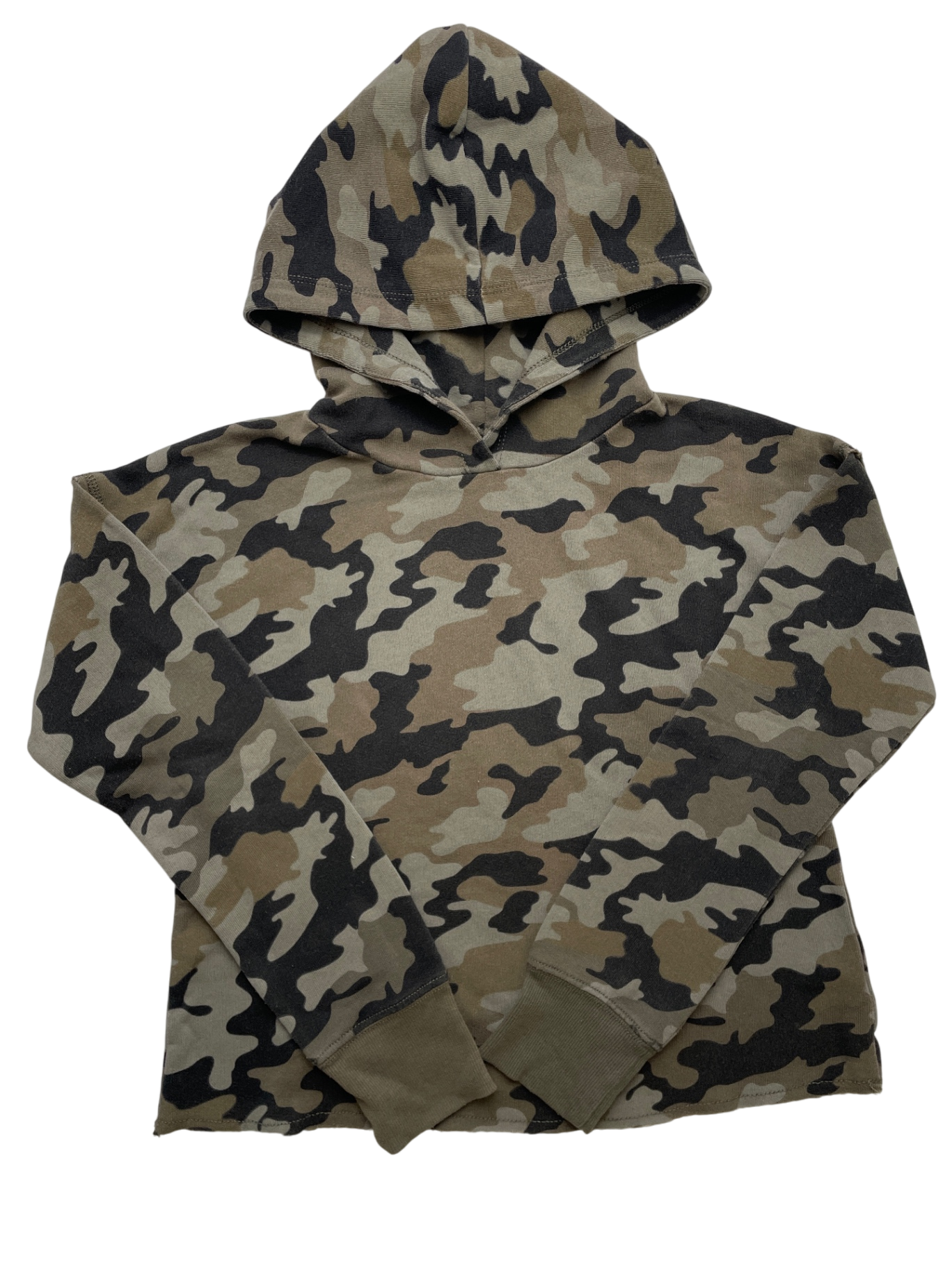 Tucker + Tate Sweatshirt - Green Camo Hoodie Raw Hem | size 8/10