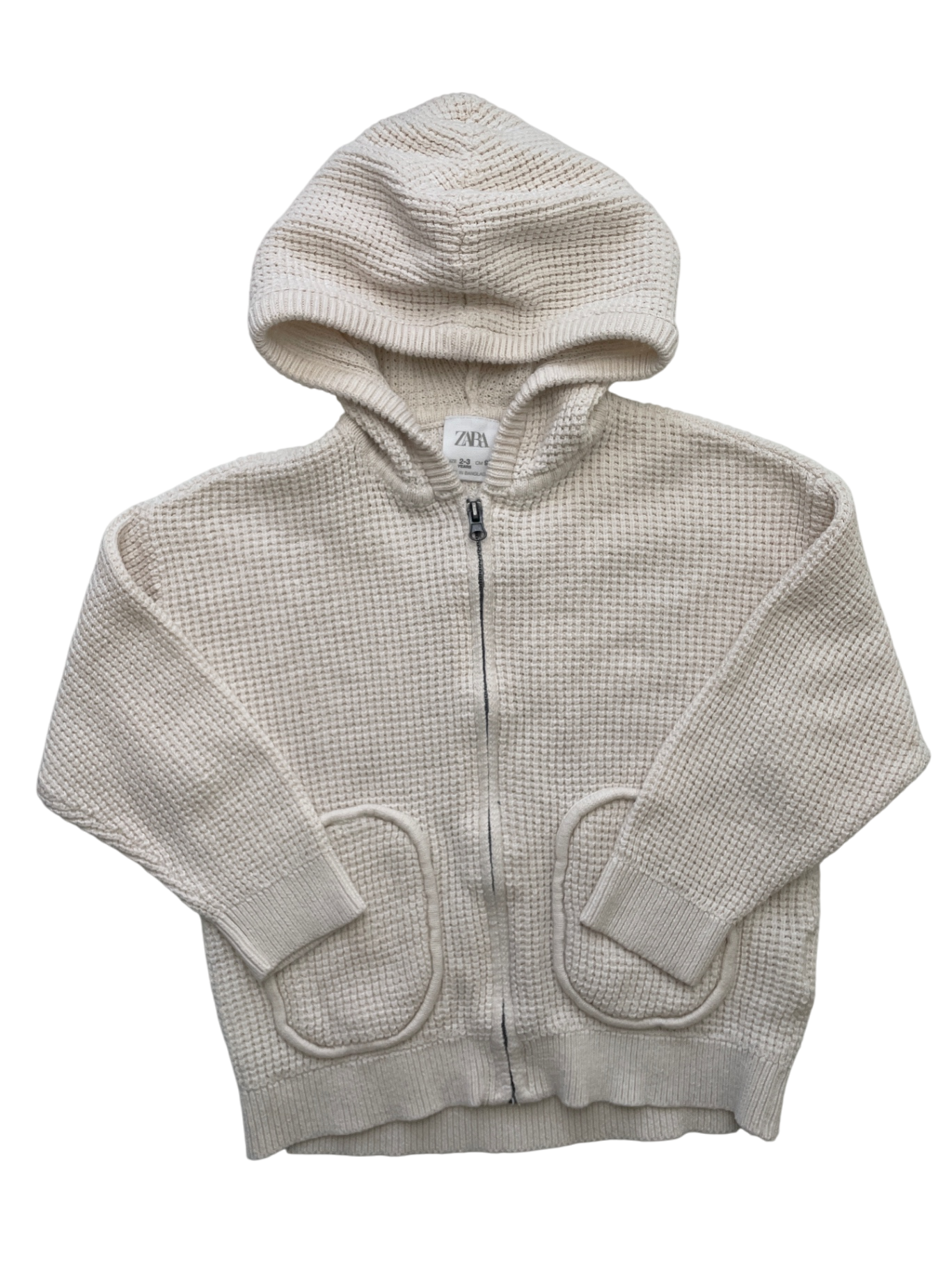 Zara Sweater - White Knit Full Zip Hood | size 2T/3T
