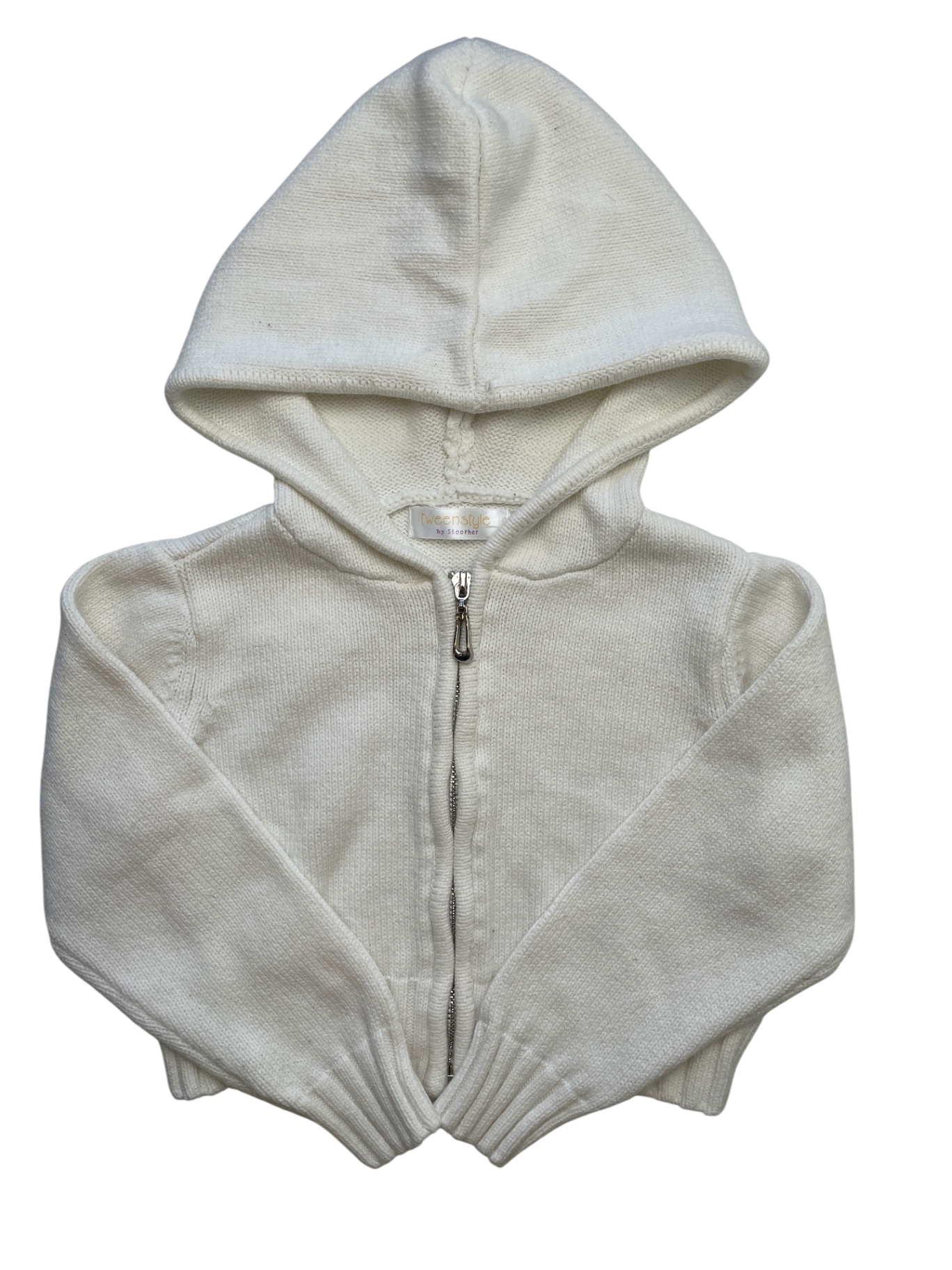 Tweenstyle Sweater - White Cropped Full Zip w/ Hood | size 6