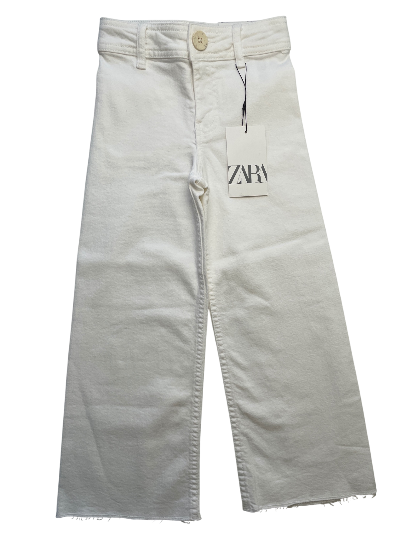 Zara Jeans - White High Waisted Wide Leg Raw Hem Marine Pant | size 6