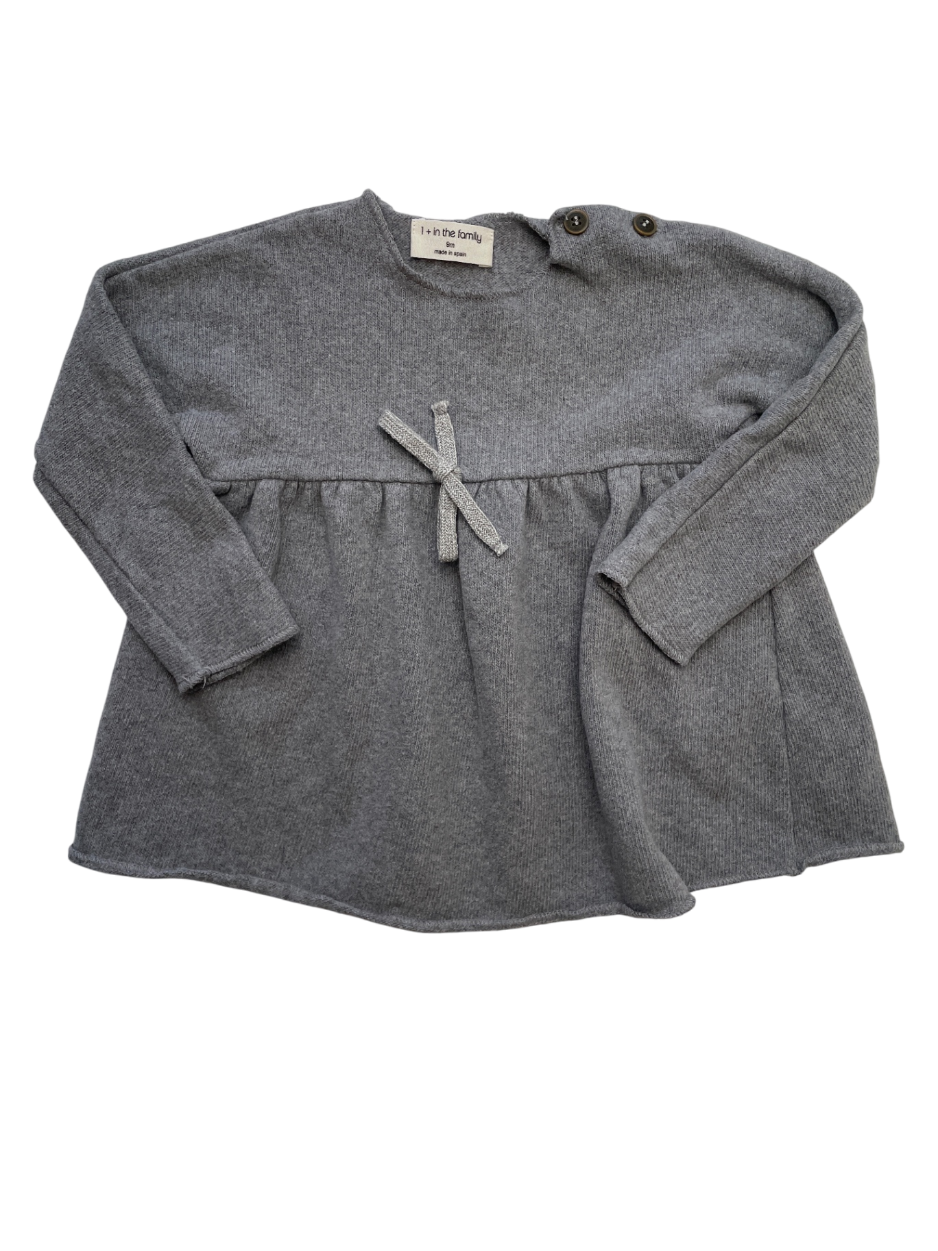 1+ in the family Dress - Gray Knit Long Sleeve Made in Spain | size 9 Months