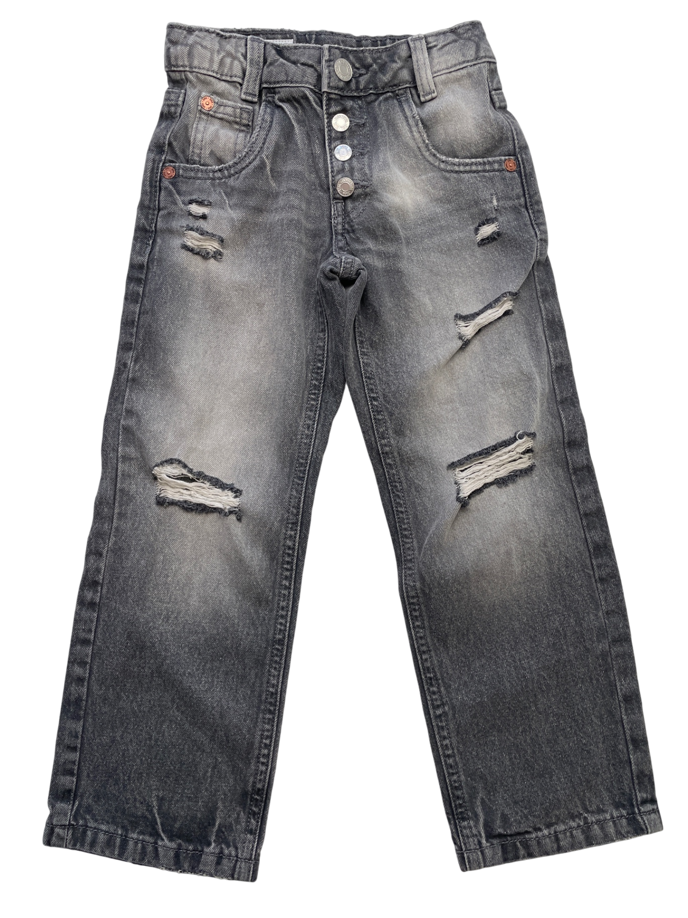 Zara Jeans - Gray Distressed + Button Fly | size 6