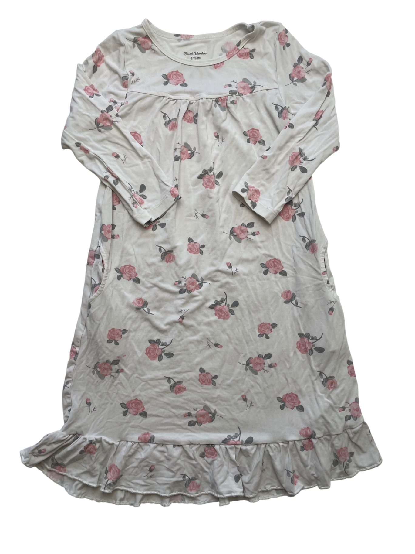 Sweet Bamboo Dress - White Flowers Long Sleeve | size 3T