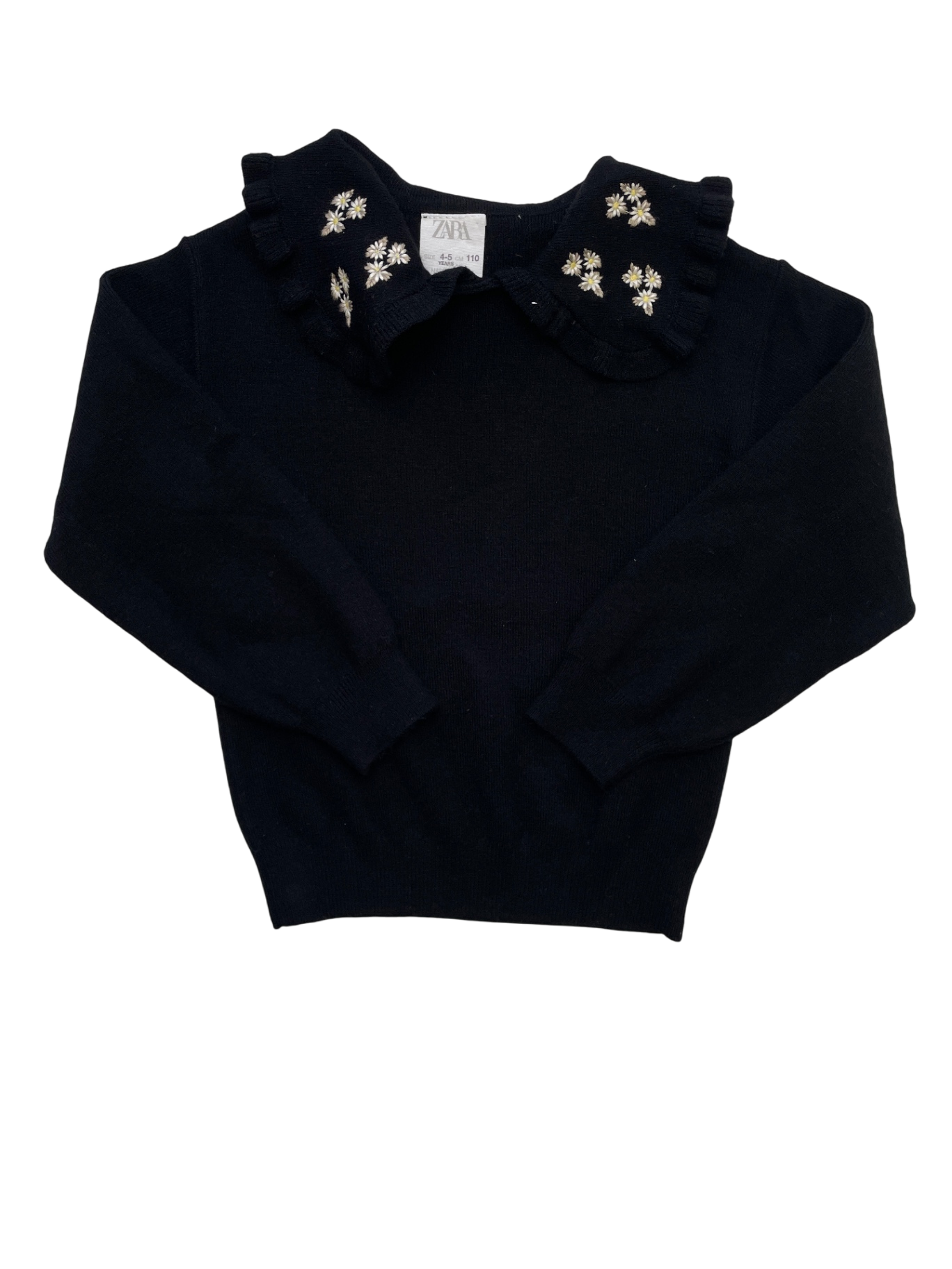 Zara Sweater - Black Embroidered Peter Pan Collar | size 4T/5T
