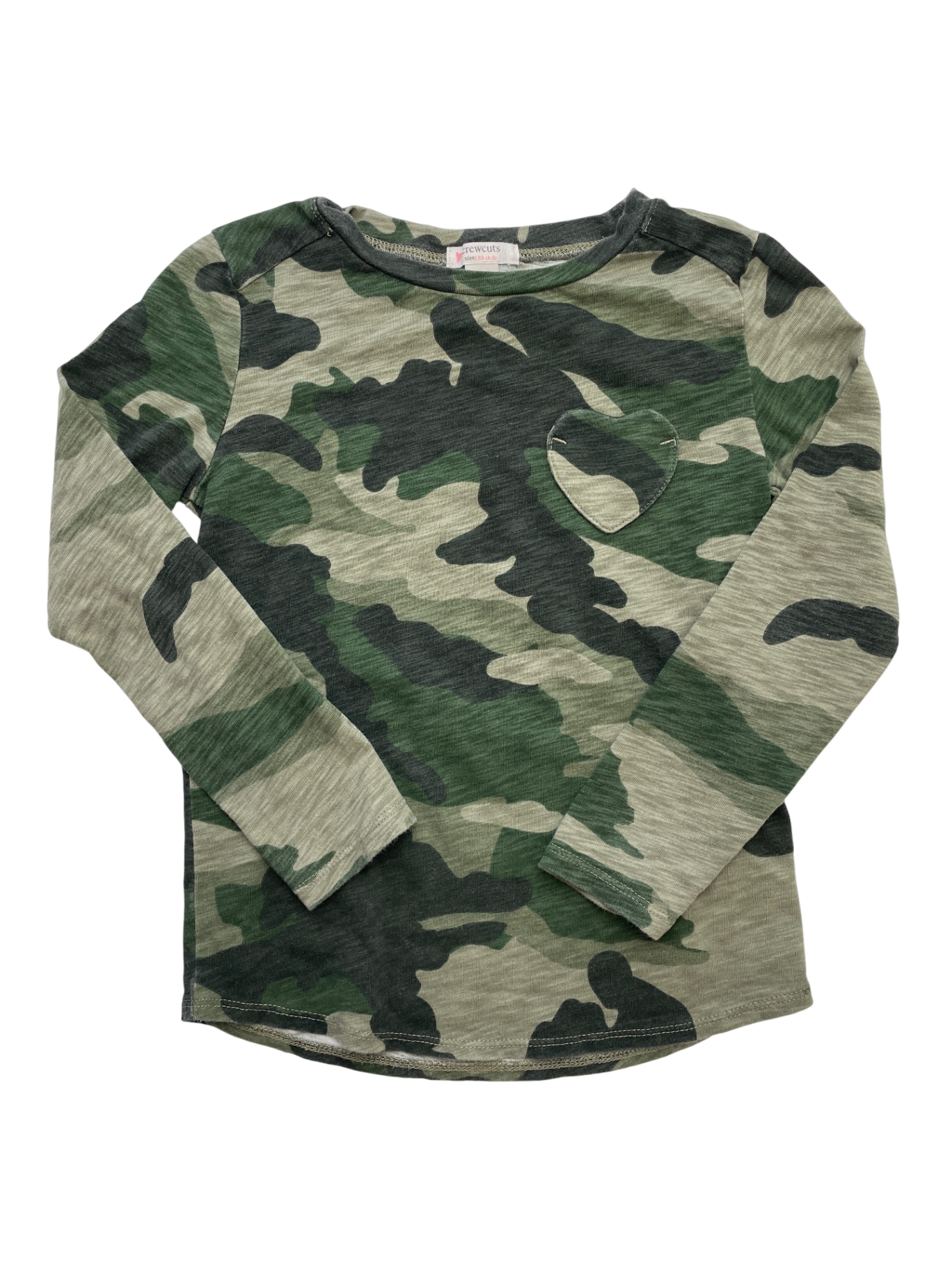 Crewcuts Long Sleeve T-Shirt - Green Camo Heart Pocket | size 4T/5T