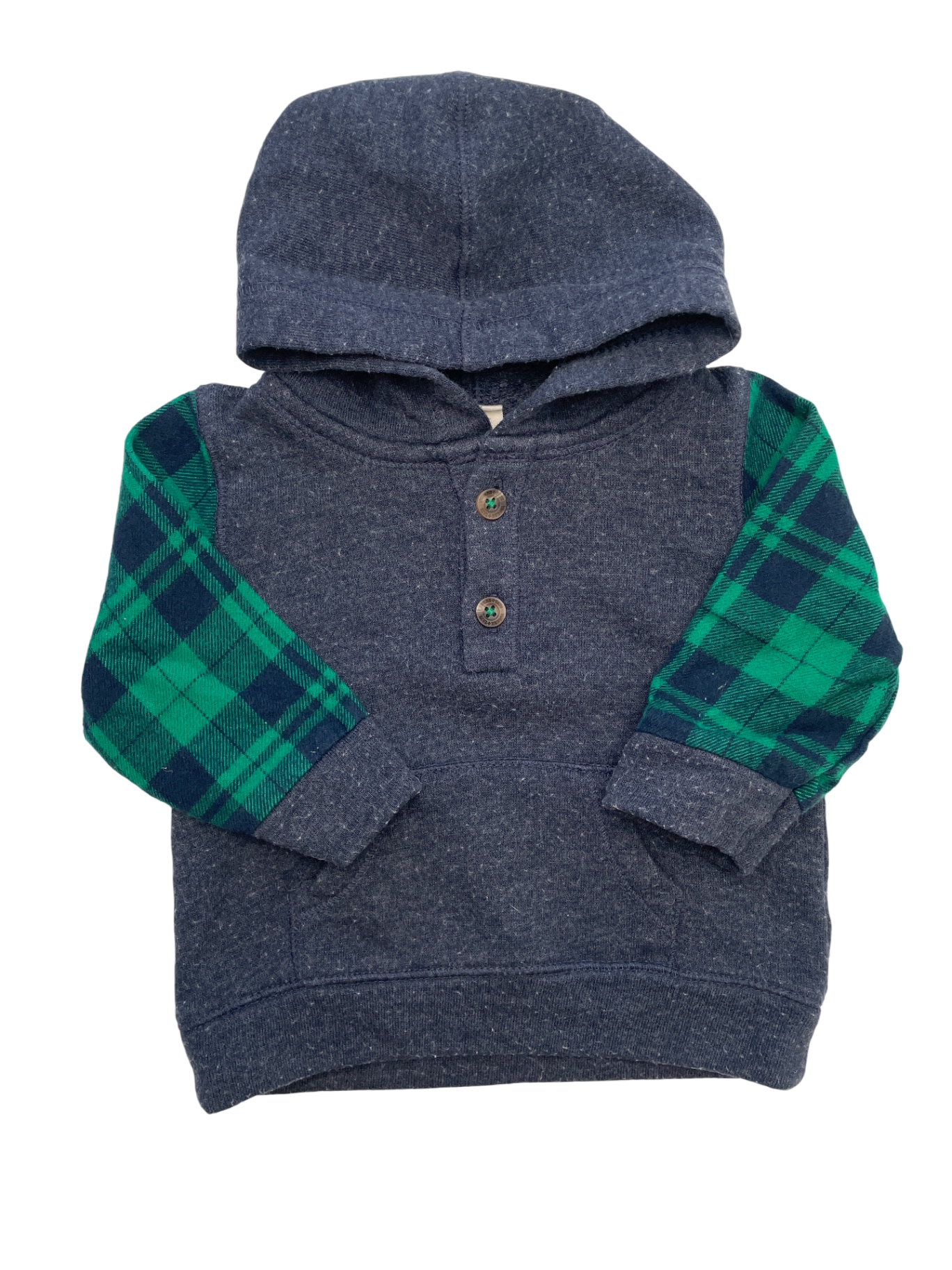 Tucker + Tate Sweatshirt - Blue Plaid Sleeves Hoodie | size 3 Months