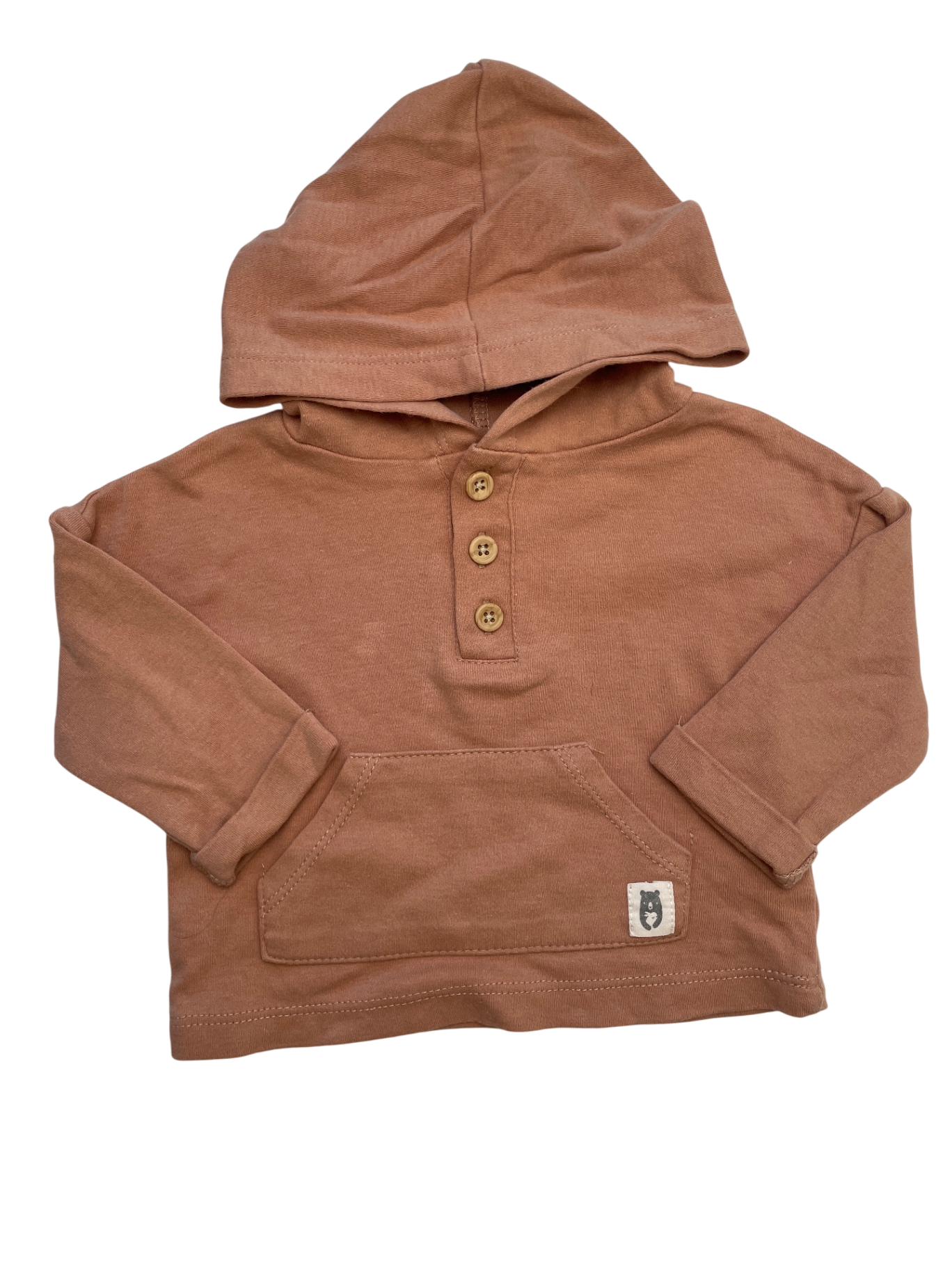 Rabbit Bear Sweatshirt - Brown 3 Button Hoodie w/ Pocket | size 3 - 6 Months