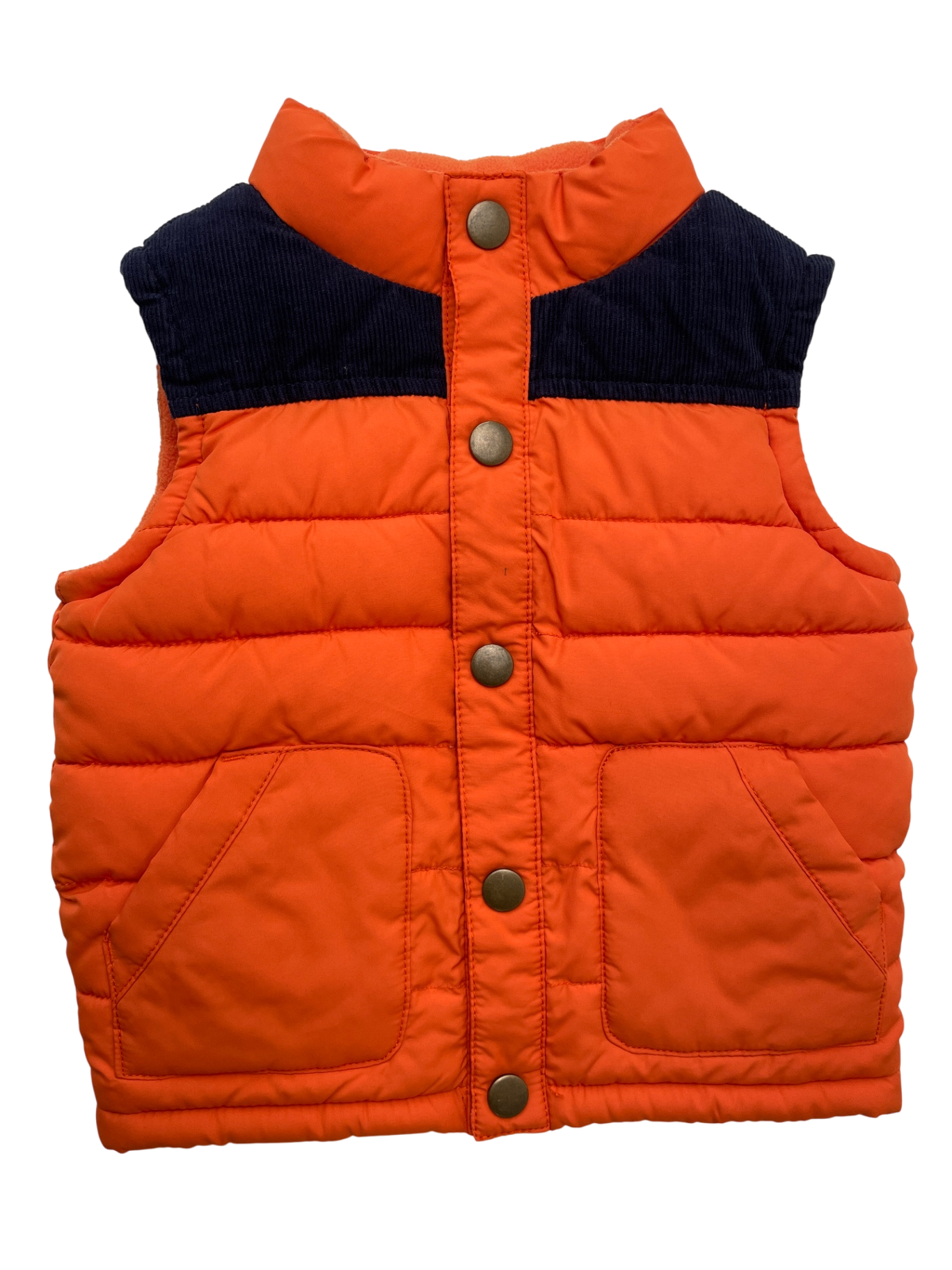 Gymboree Vest - Orange Puffer + Corduroy Shoulder | size 12 - 24 Months