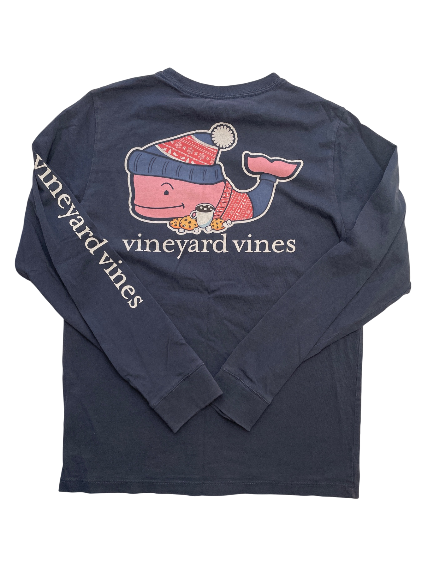 Vineyard Vines Long Sleeve T-Shirt - Navy Blue Holiday Whale Graphic | size 12/14