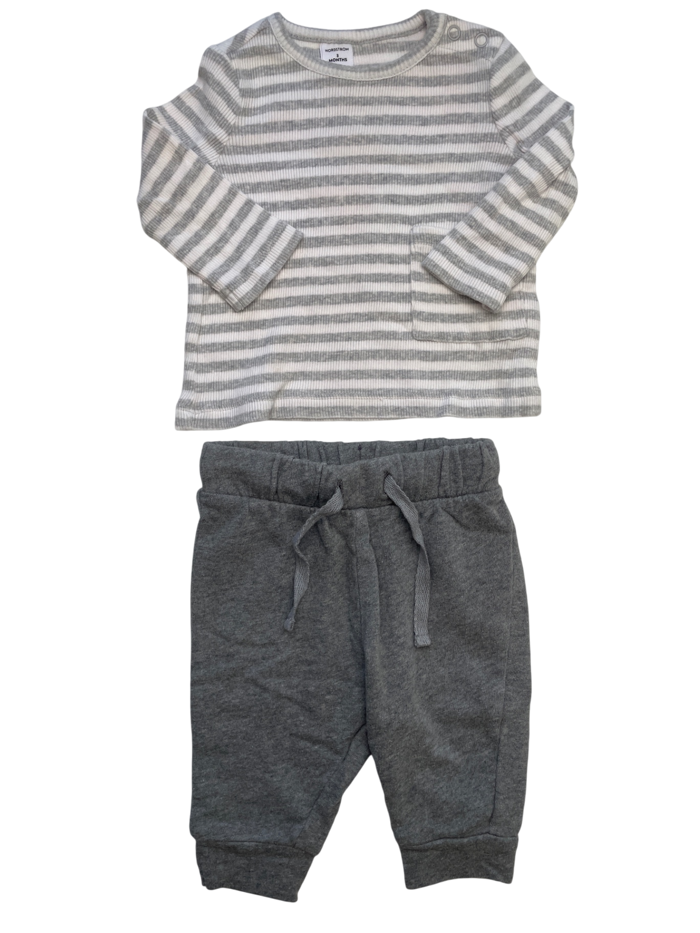 Nordstrom 2 Piece Ensemble - Gray Striped Shirt + Sweatpants | size 3 Months