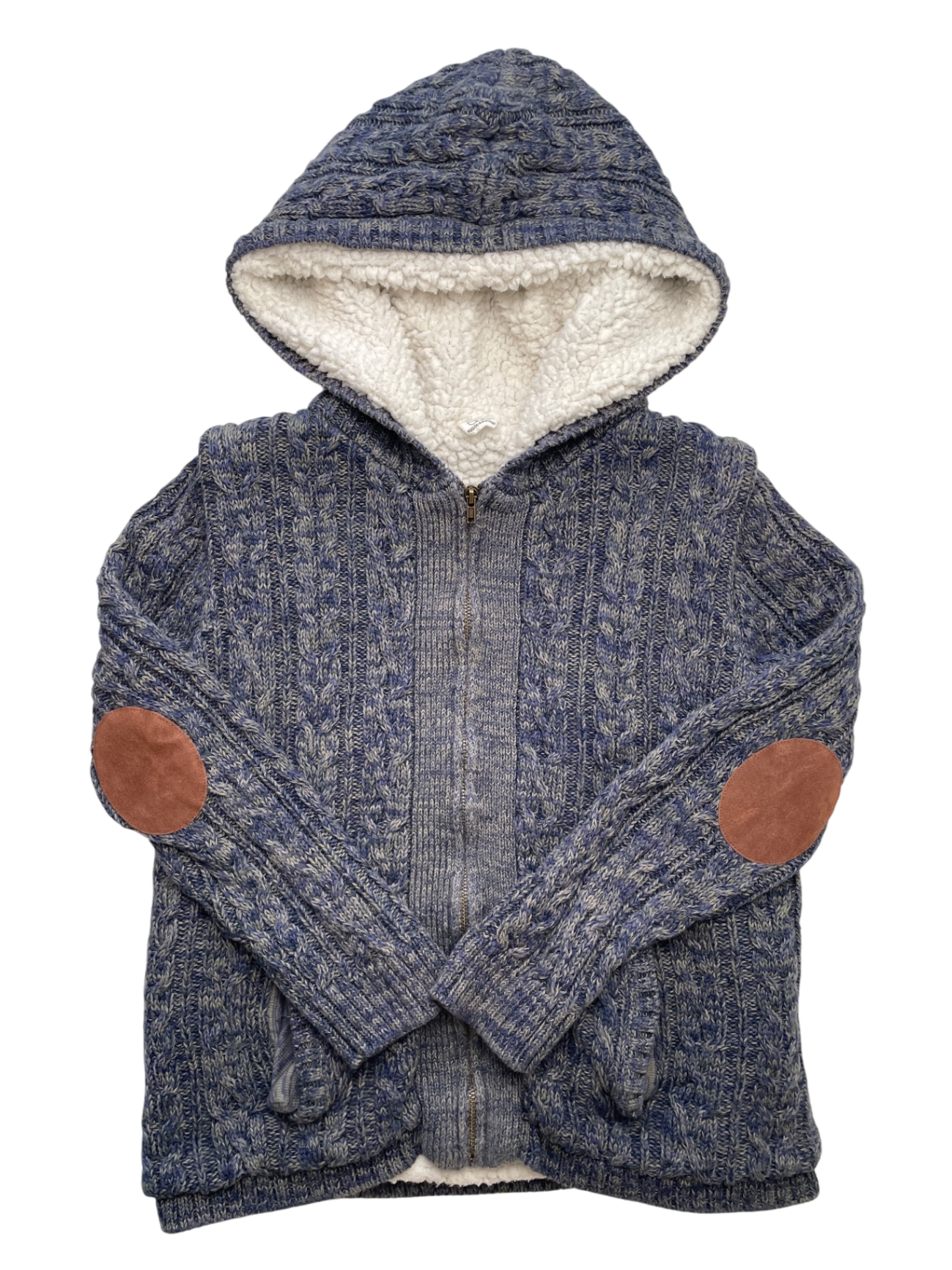 EGG New York Sweater - Blue Sherpa Lined Cable Knit Full Zip | size 12