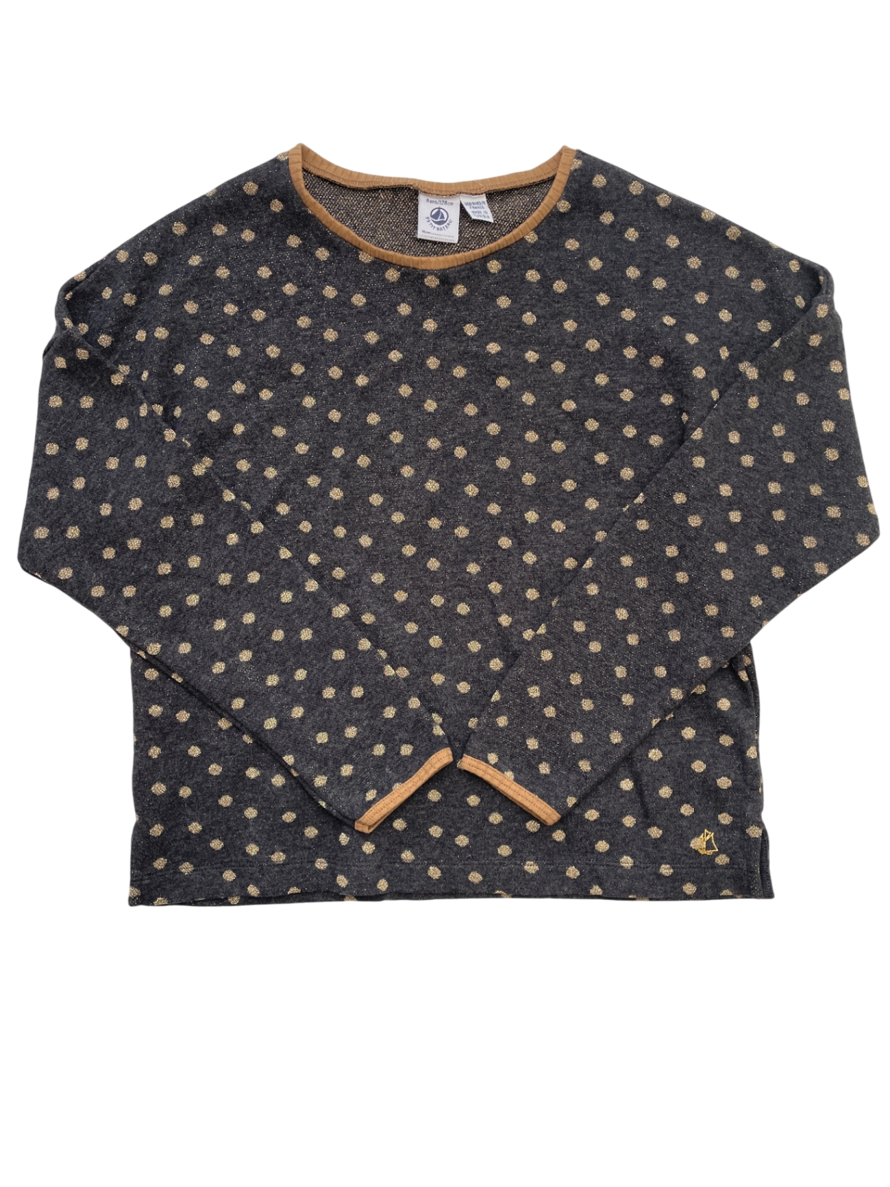 Petit Bateau Sweater - Gray Glitter Polka Dot | size 8