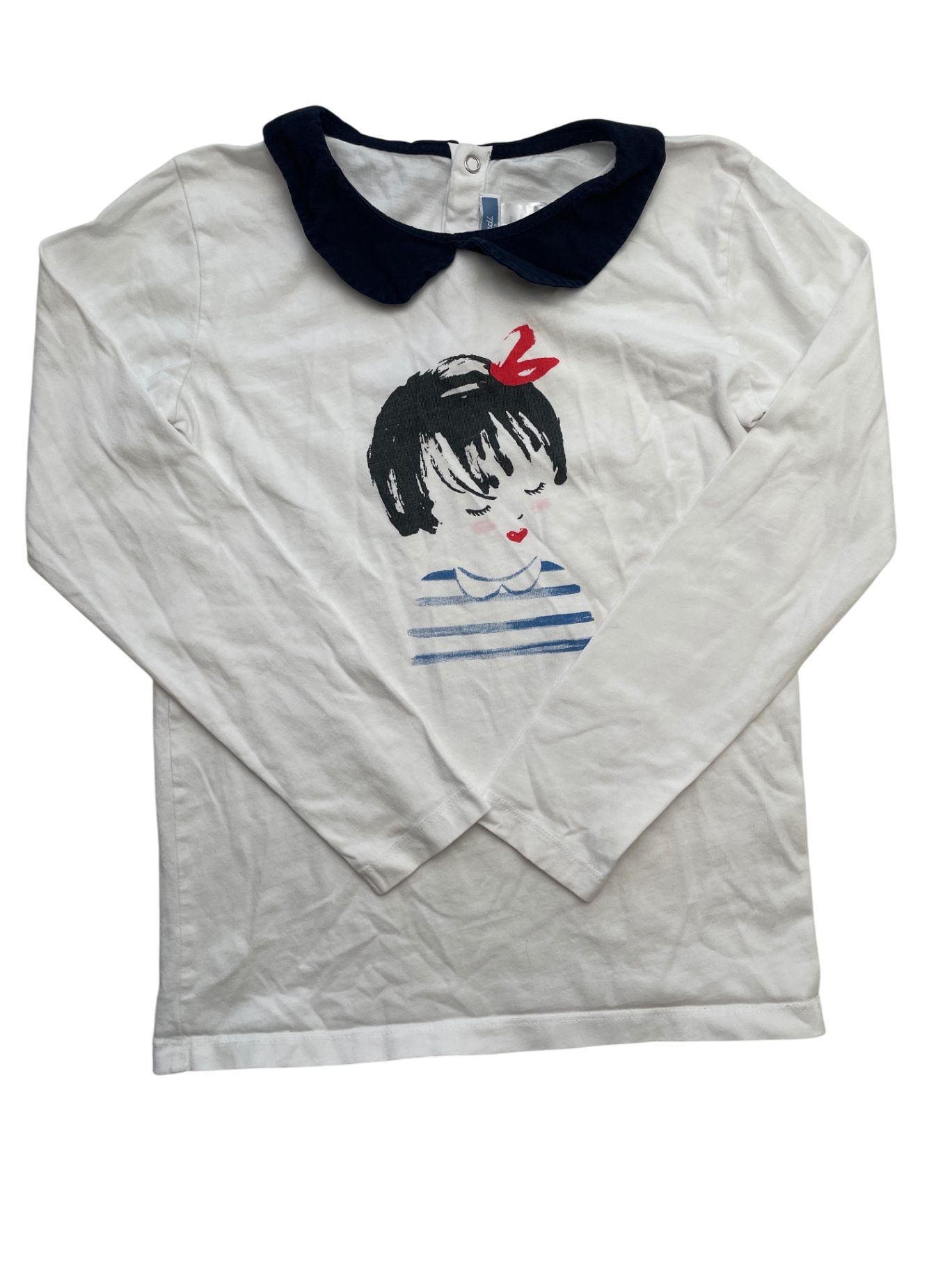Jacadi Shirt - White Peter Pan Collar + Girl Graphic | size 10