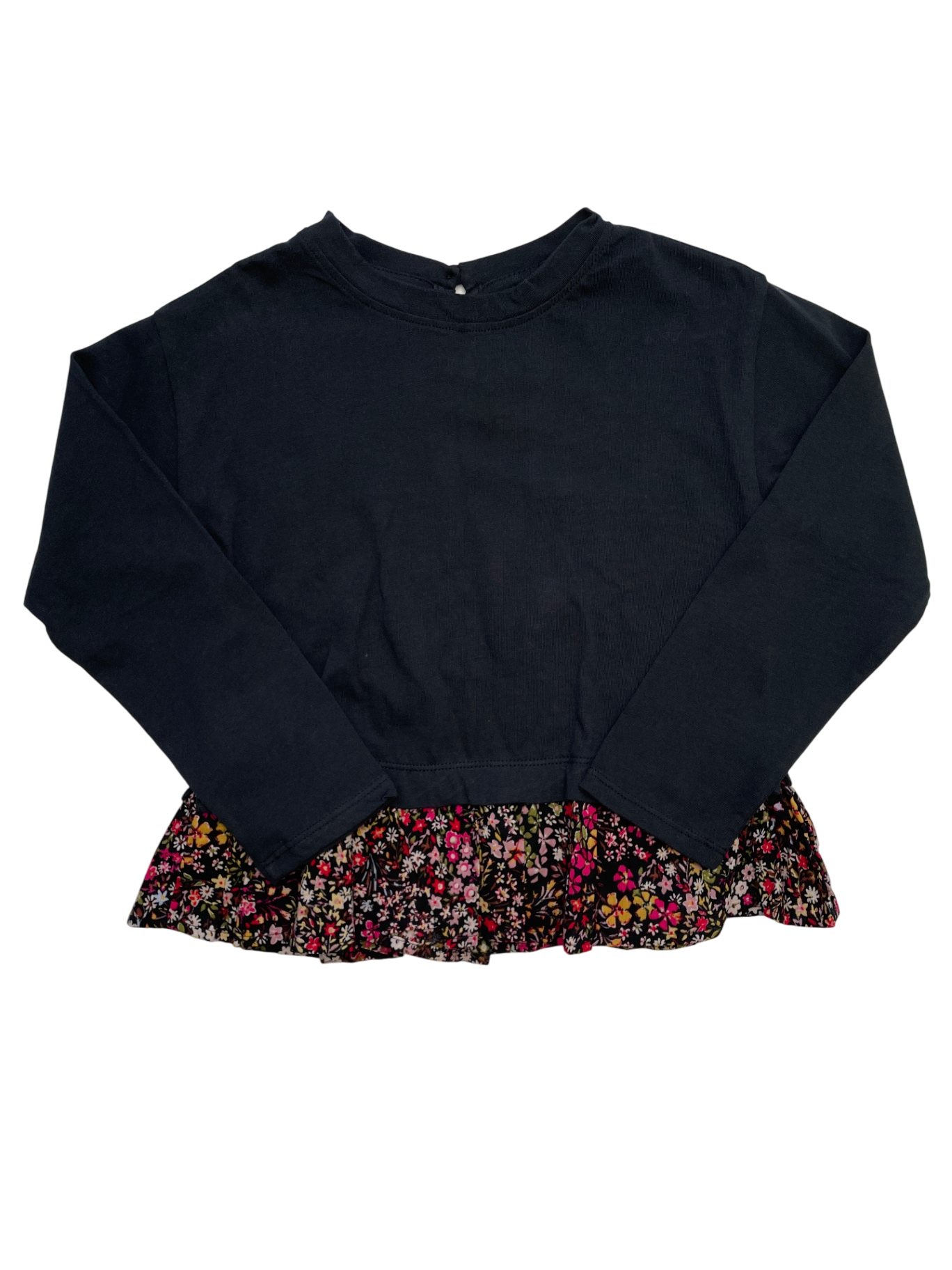Baby Gap Shirt - Black Long Sleeve Floral Ruffle | size 6