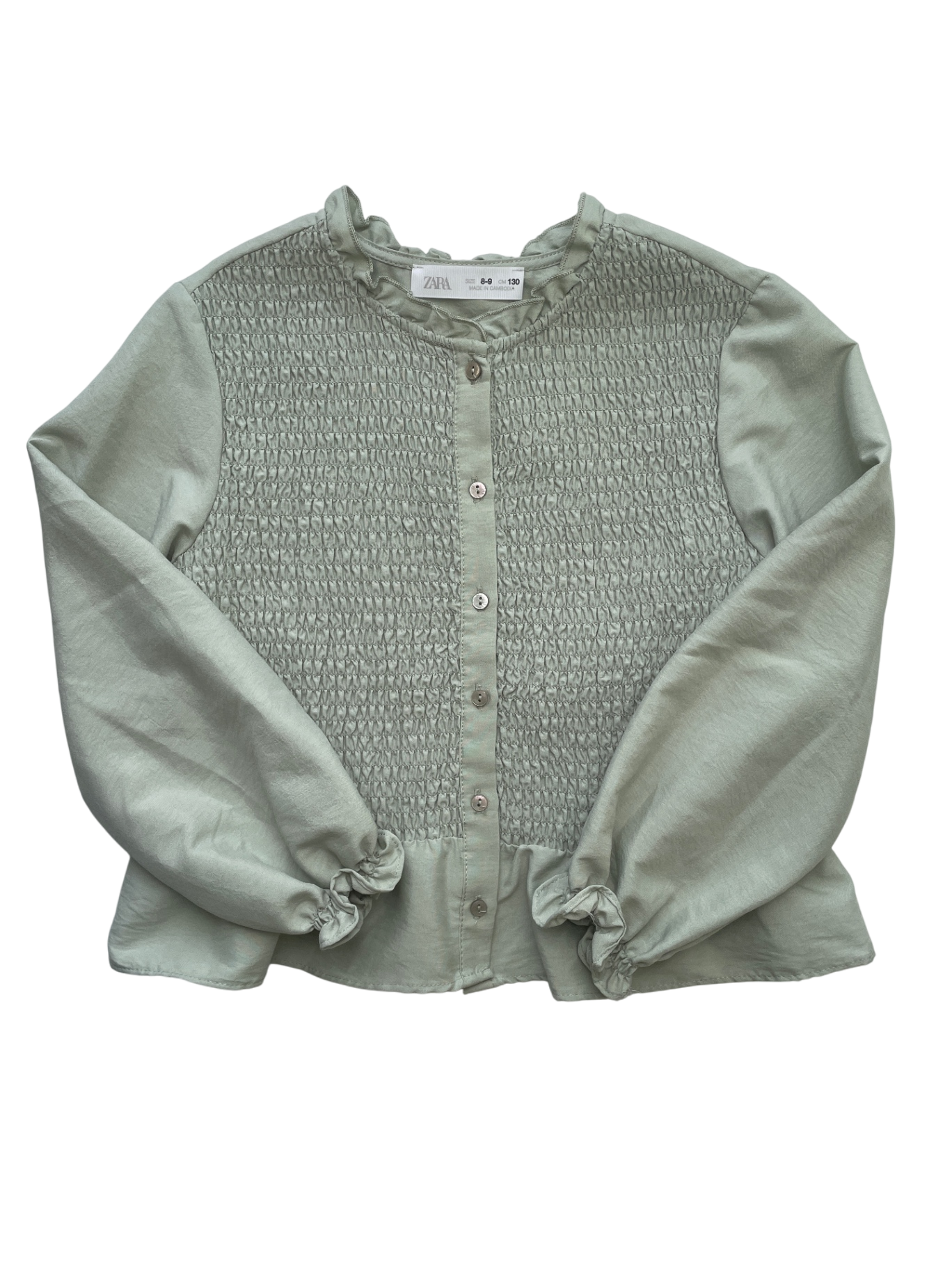 Zara Shirt - Green Shirred Button Up | size 8/9