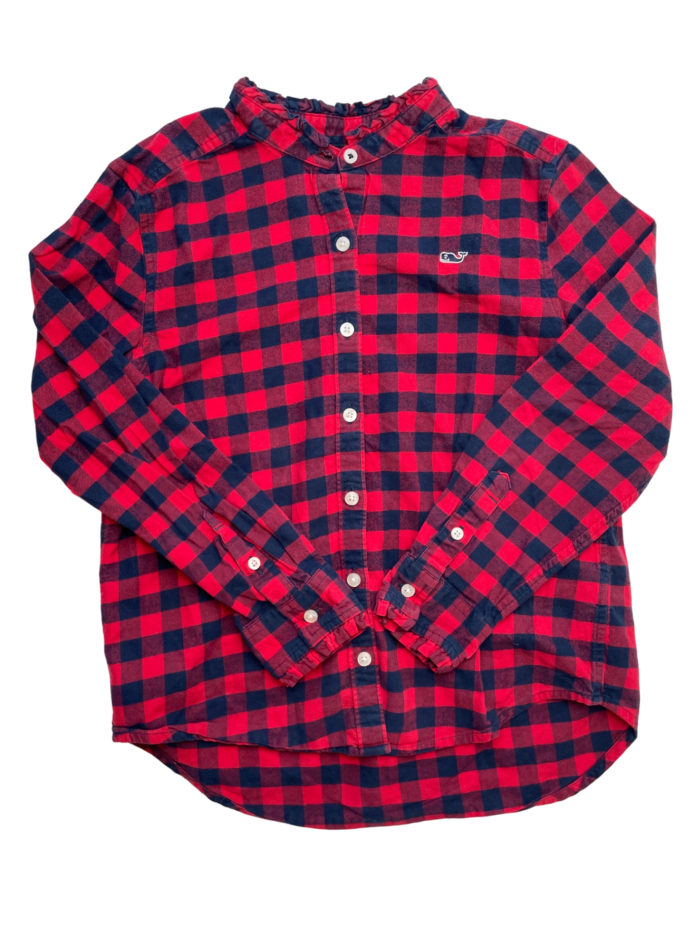 Vineyard Vines Shirt - Red Buffalo Check Button Up Ruffle Collar | size 10