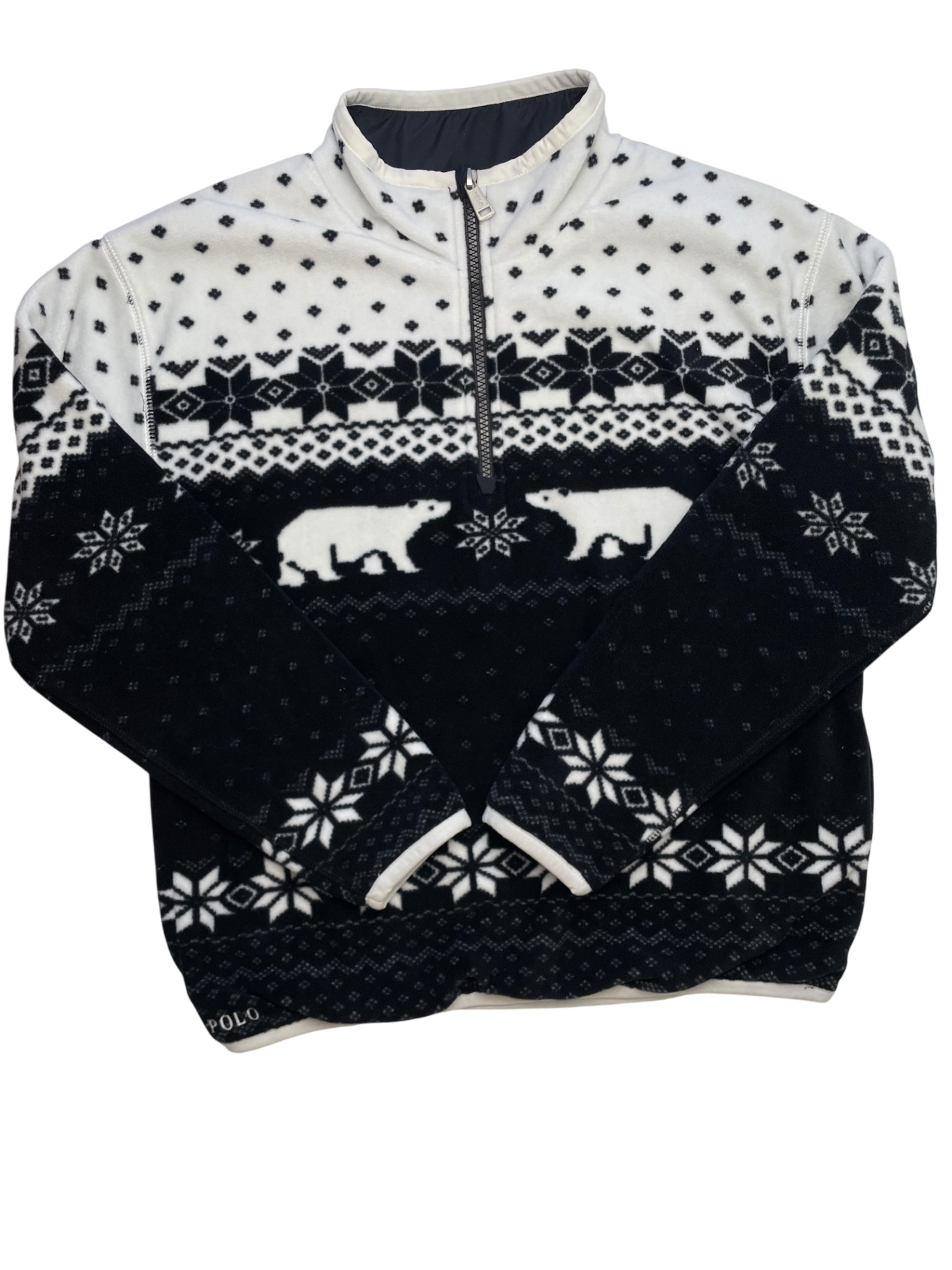 Polo Ralph Lauren Sweatshirt - Black Fleece 1/4 Zip Polar Bear | size 12/14